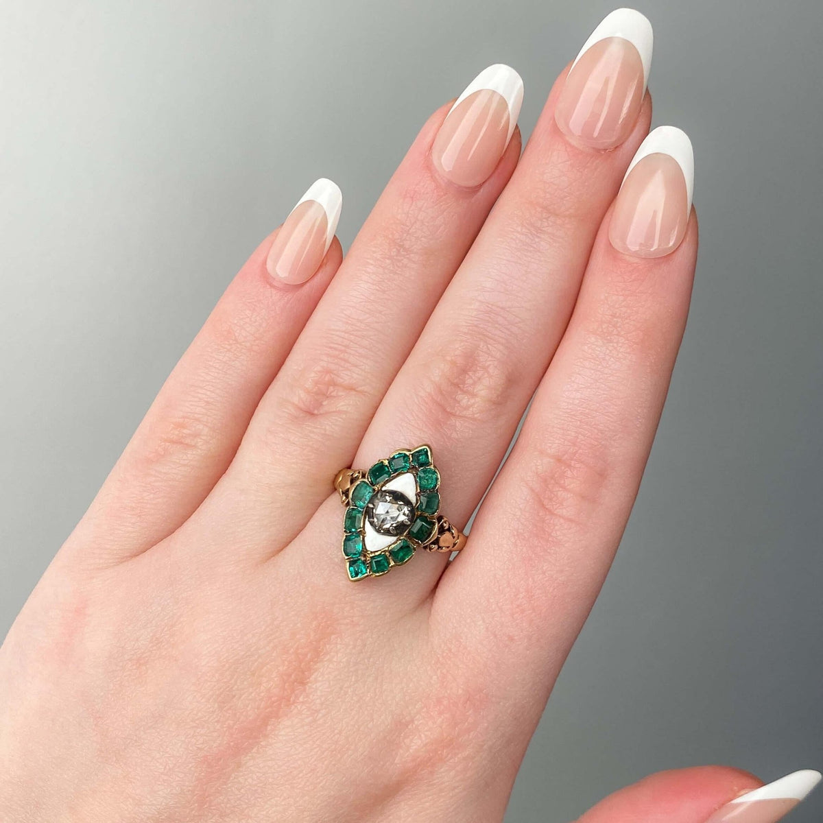 Georgian Emerald and Diamond Ring of 18k and 15k Gold - Trademark Antiques