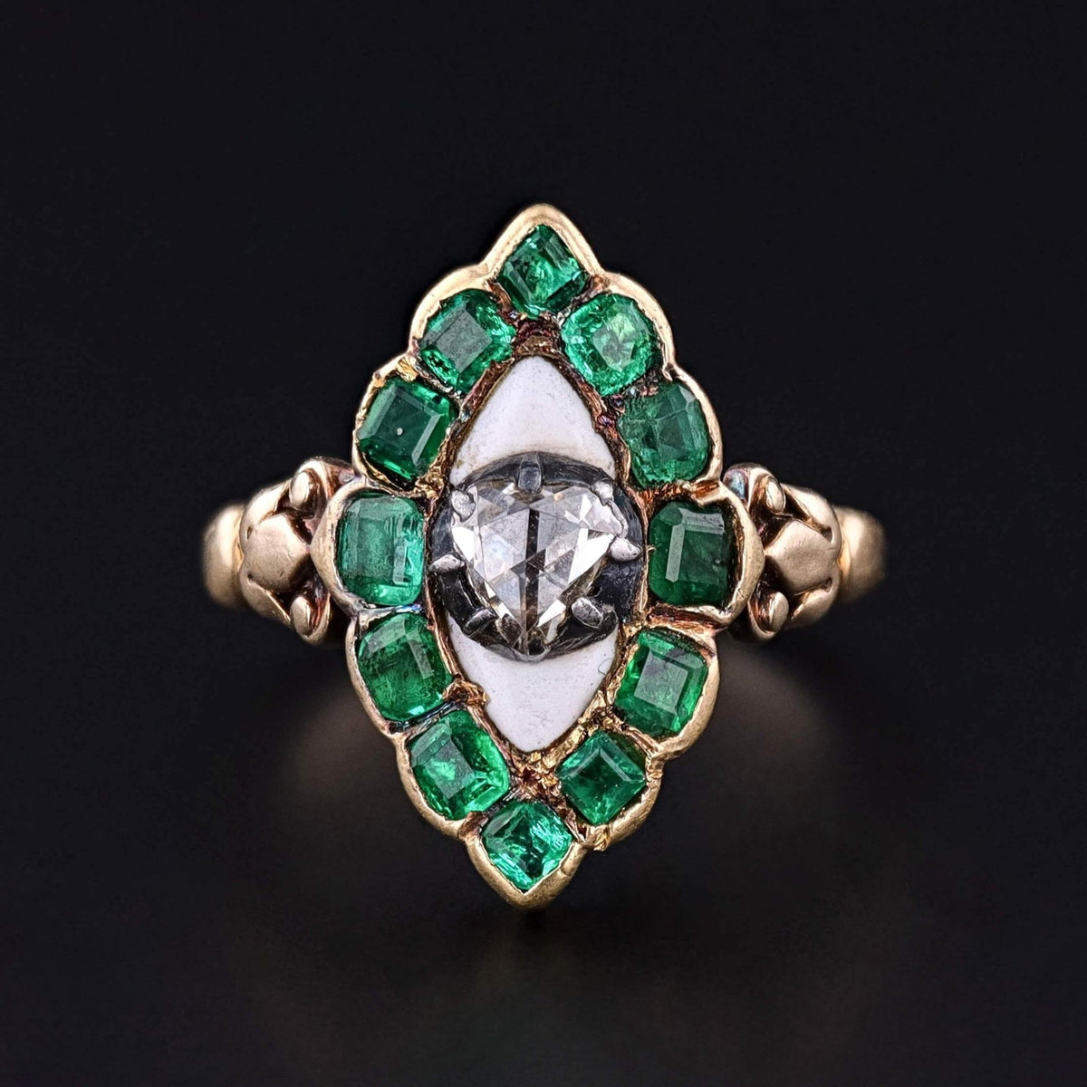 Georgian Emerald and Diamond Ring of 18k and 15k Gold - Trademark Antiques