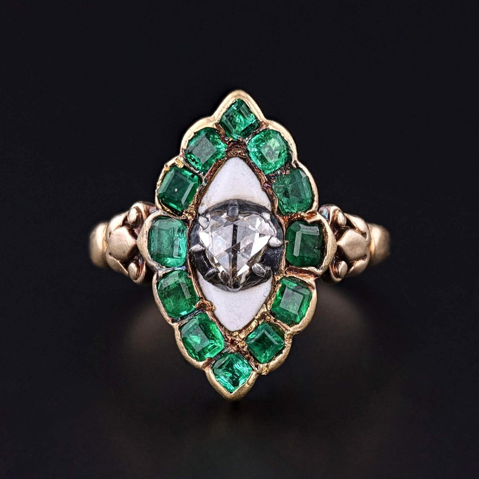 Georgian Emerald and Diamond Ring of 18k and 15k Gold - Trademark Antiques