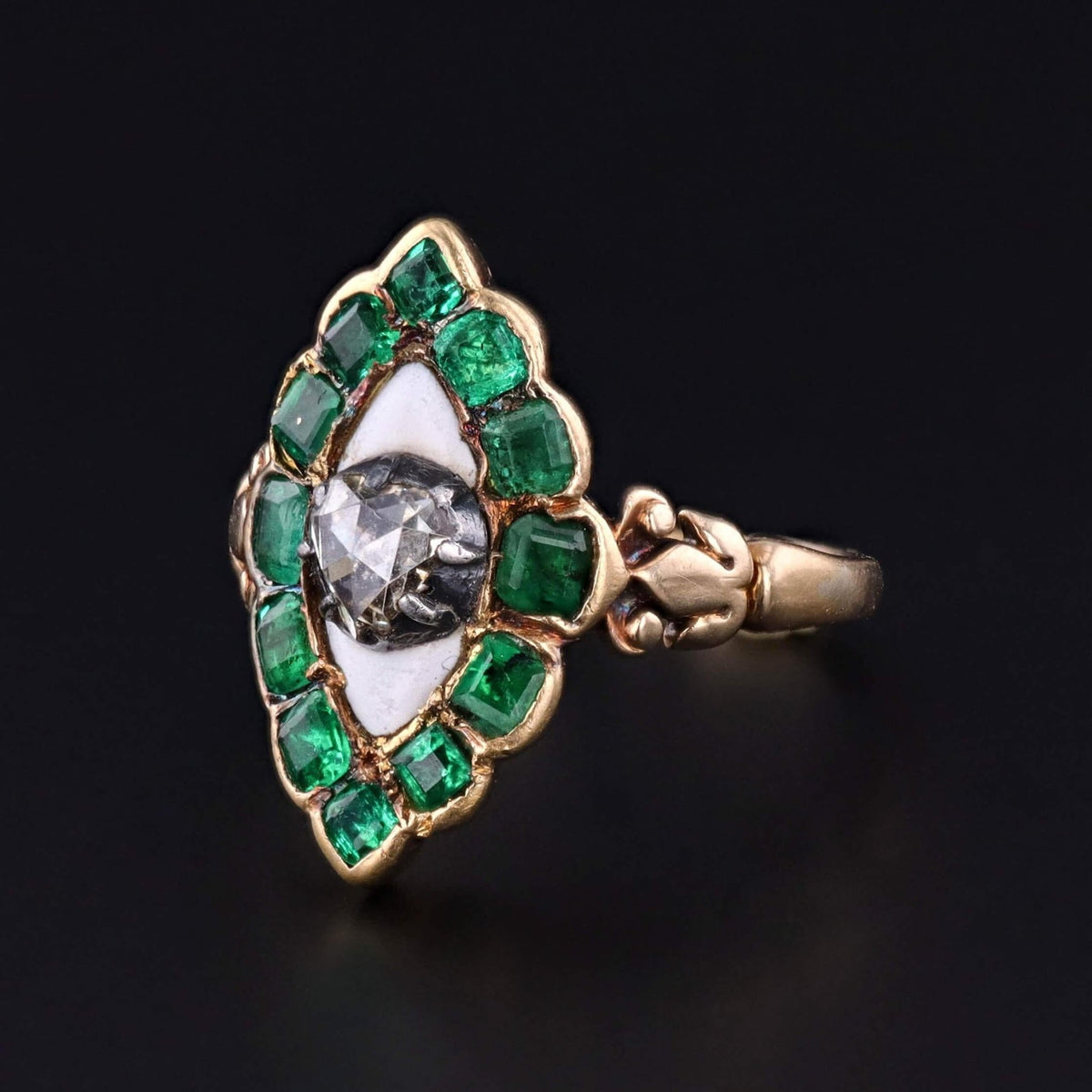 Georgian Emerald and Diamond Ring of 18k and 15k Gold - Trademark Antiques