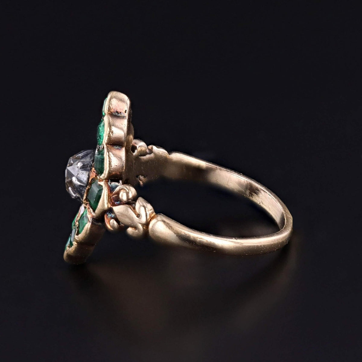 Georgian Emerald and Diamond Ring of 18k and 15k Gold - Trademark Antiques