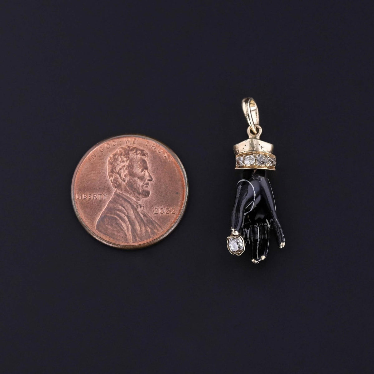 Georgian Enamel and Diamond Hand Pendant of 14k Gold - Trademark Antiques