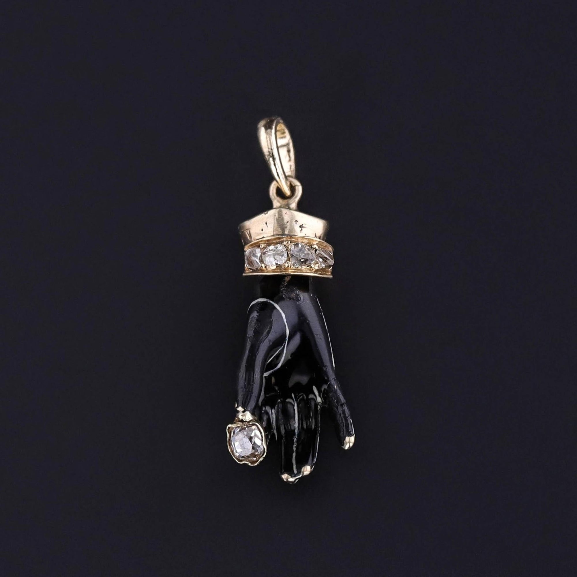 Georgian Enamel and Diamond Hand Pendant of 14k Gold - Trademark Antiques