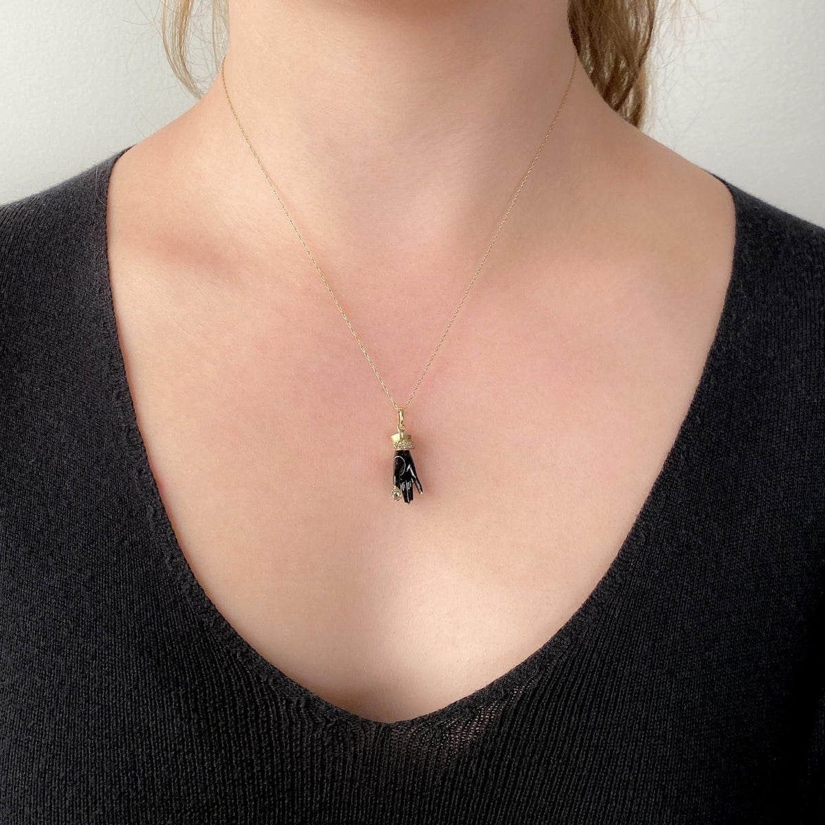 Georgian Enamel and Diamond Hand Pendant of 14k Gold - Trademark Antiques