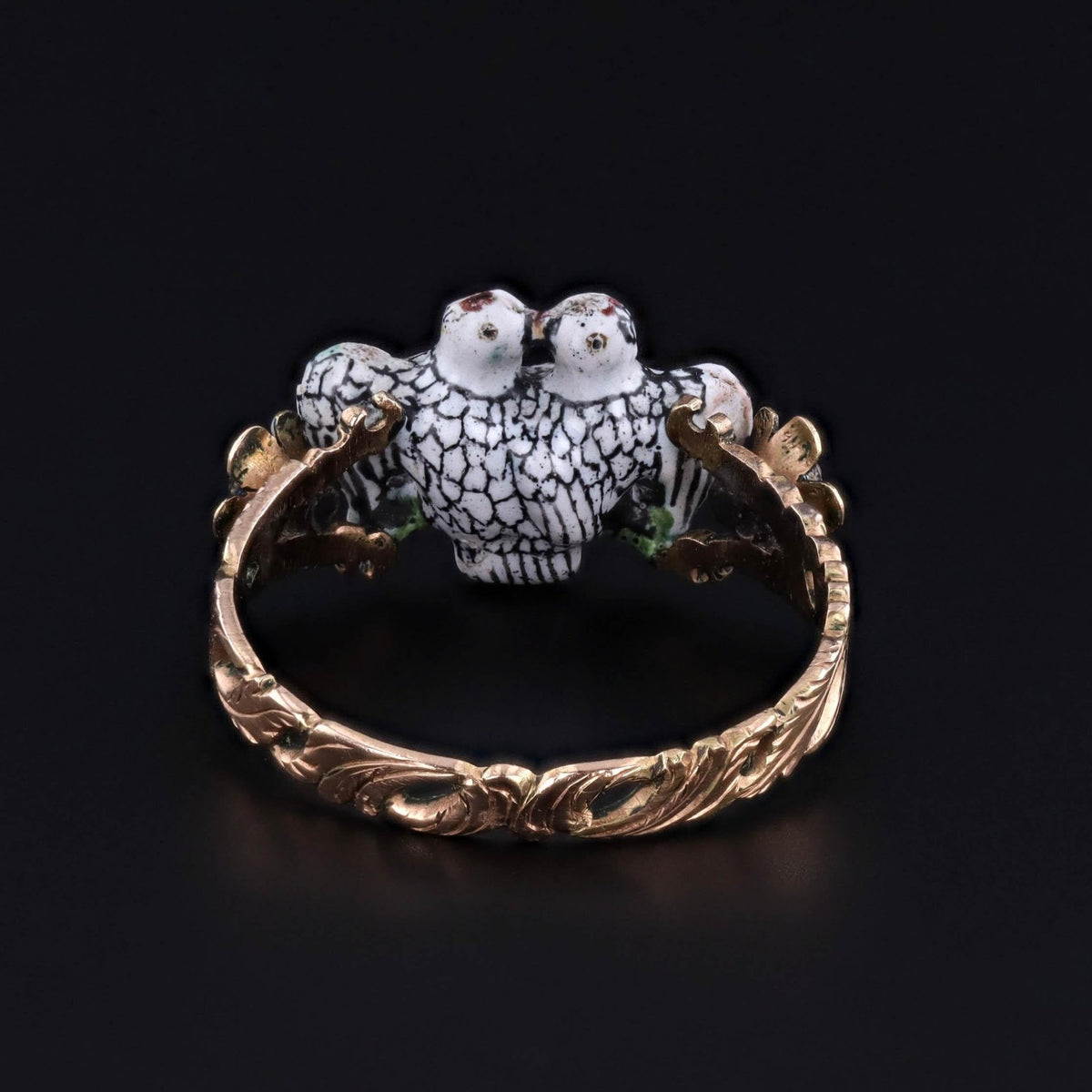 Georgian Era Renaissance Revival Enamel Lovebirds Ring - Trademark Antiques