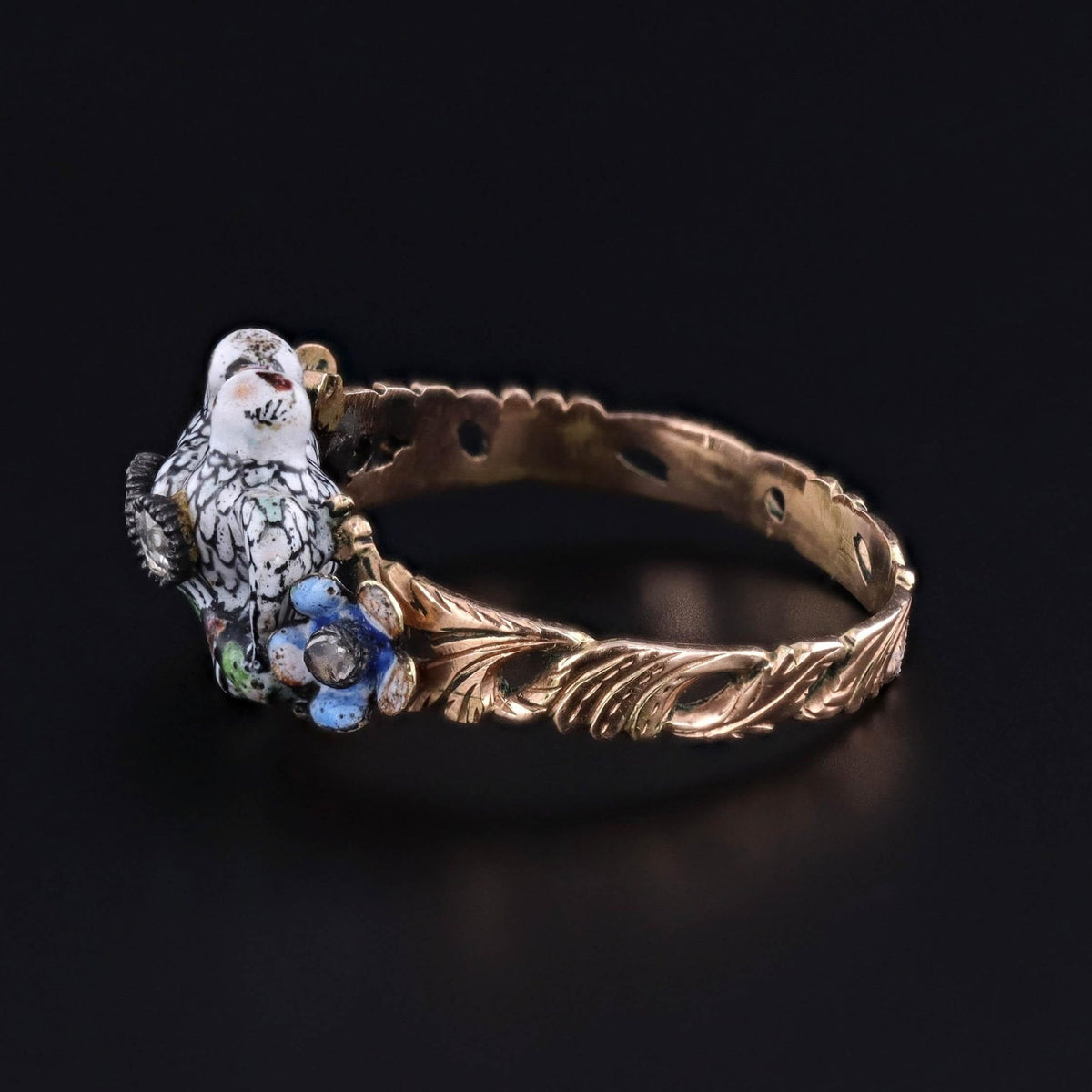 Georgian Era Renaissance Revival Enamel Lovebirds Ring - Trademark Antiques
