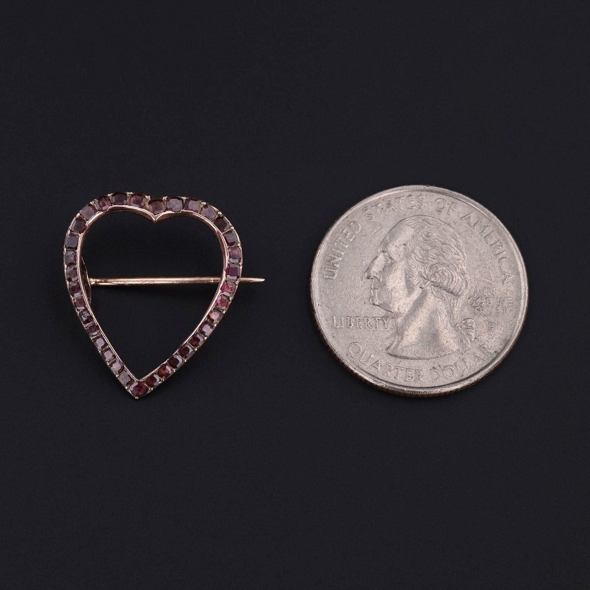 Georgian Flat Cut Garnet Heart Brooch of 14k Gold - Trademark Antiques