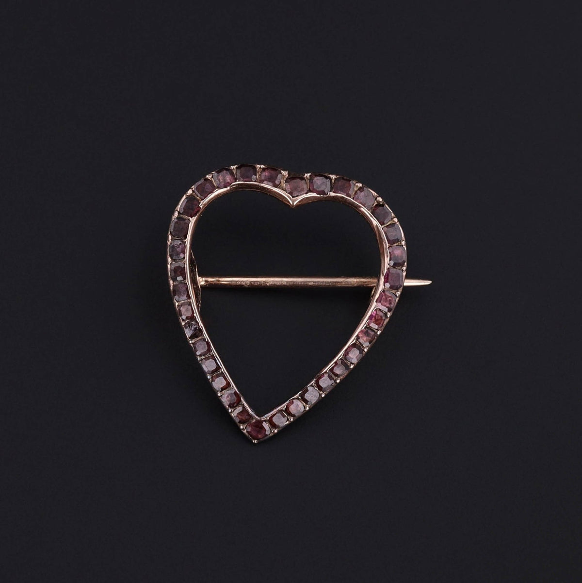 Georgian Flat Cut Garnet Heart Brooch of 14k Gold - Trademark Antiques