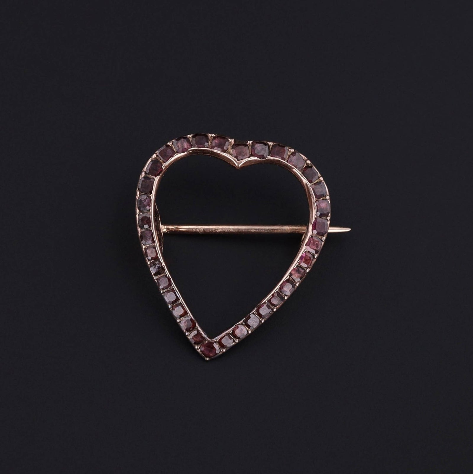 Georgian Flat Cut Garnet Heart Brooch of 14k Gold - Trademark Antiques
