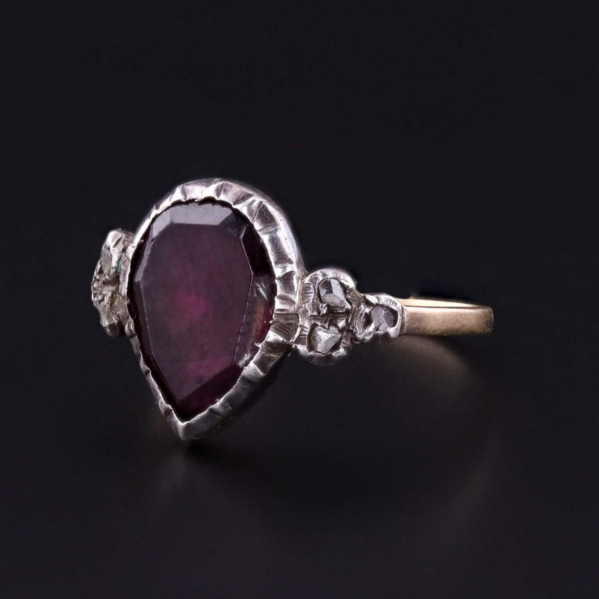 Georgian Flat Cut Garnet Ring of 9ct Gold and Silver - Trademark Antiques