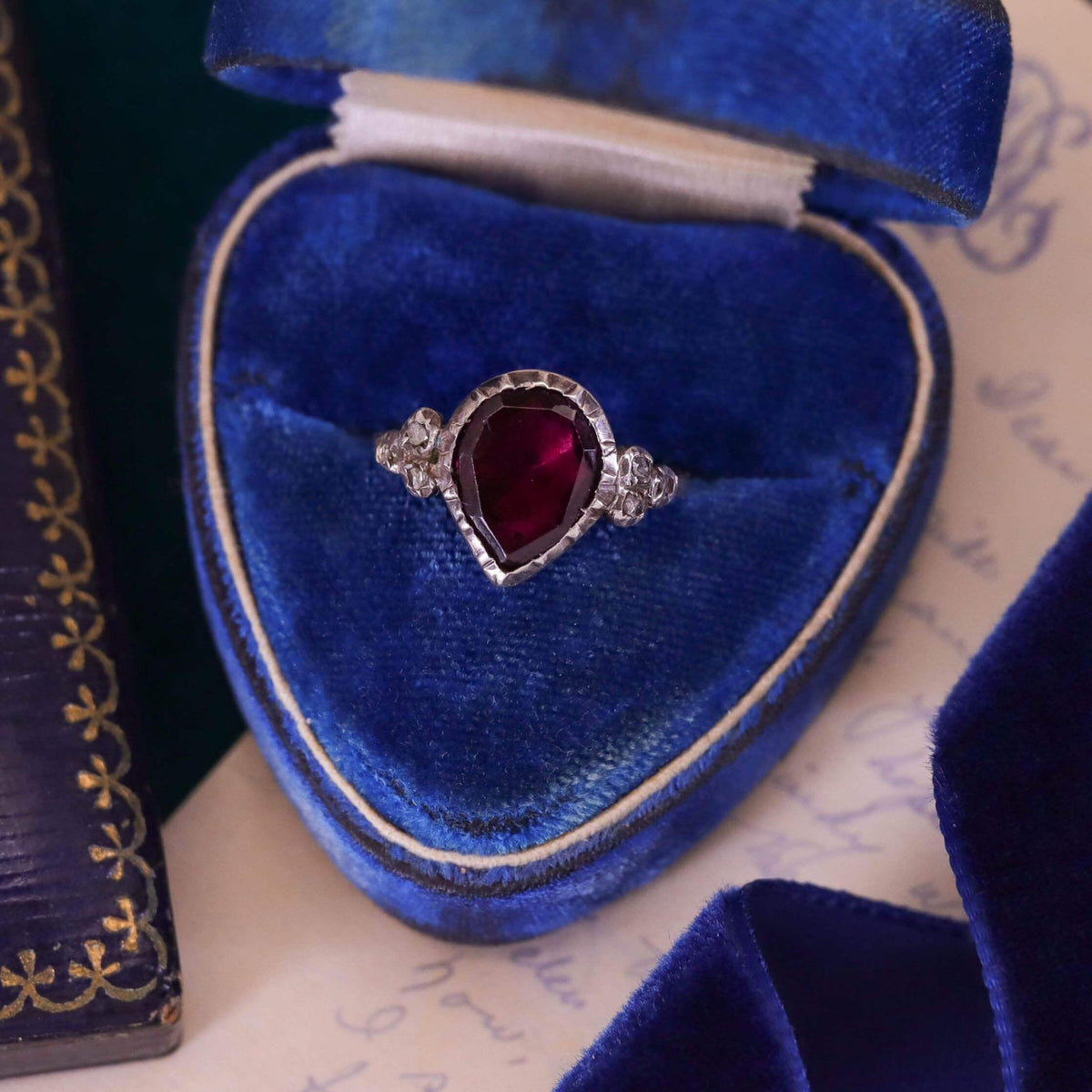Georgian Flat Cut Garnet Ring of 9ct Gold and Silver - Trademark Antiques