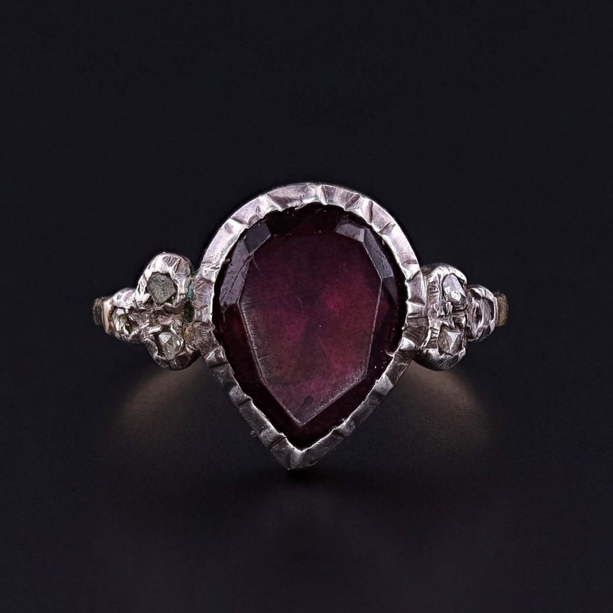 Georgian Flat Cut Garnet Ring of 9ct Gold and Silver - Trademark Antiques