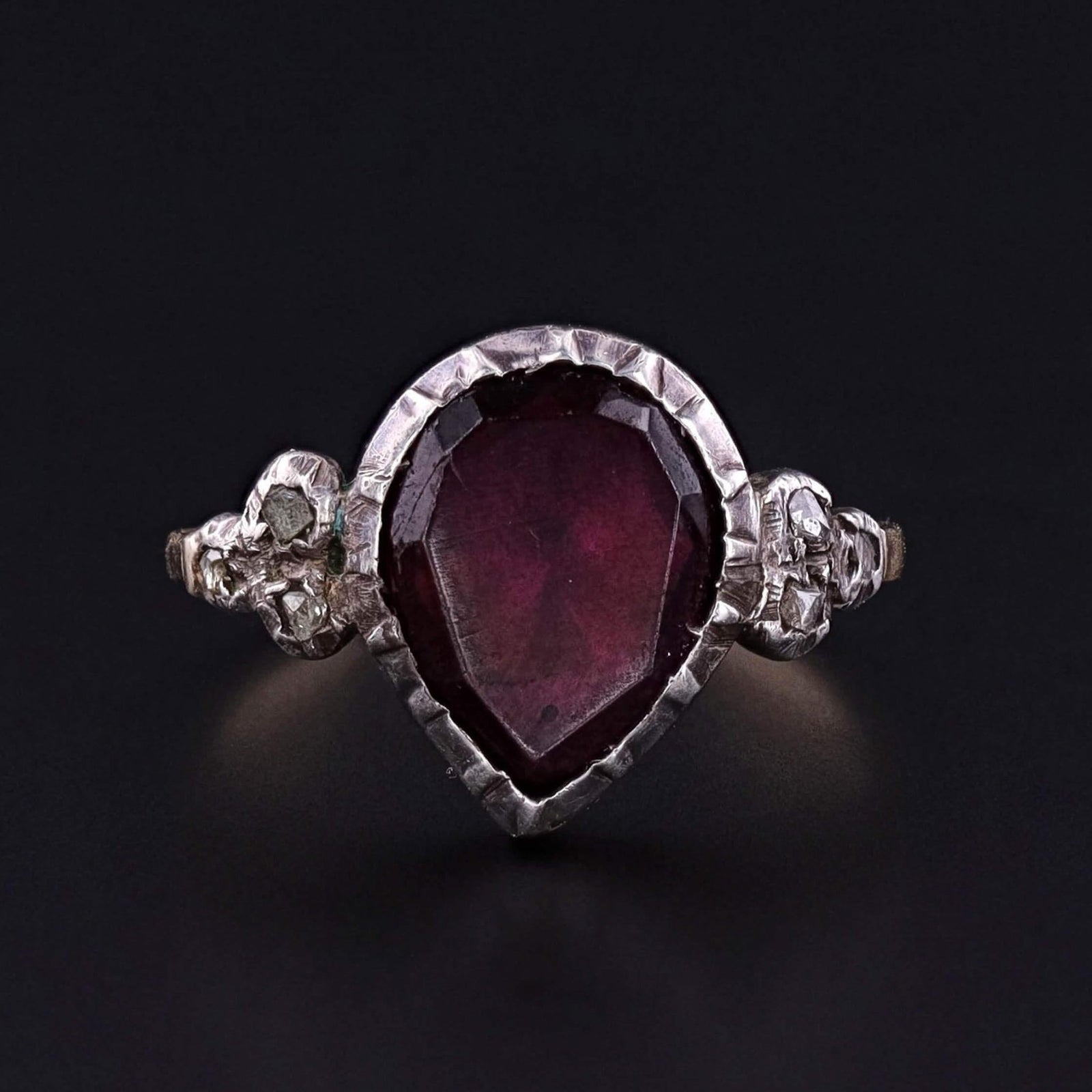 Georgian Flat Cut Garnet Ring of 9ct Gold and Silver - Trademark Antiques