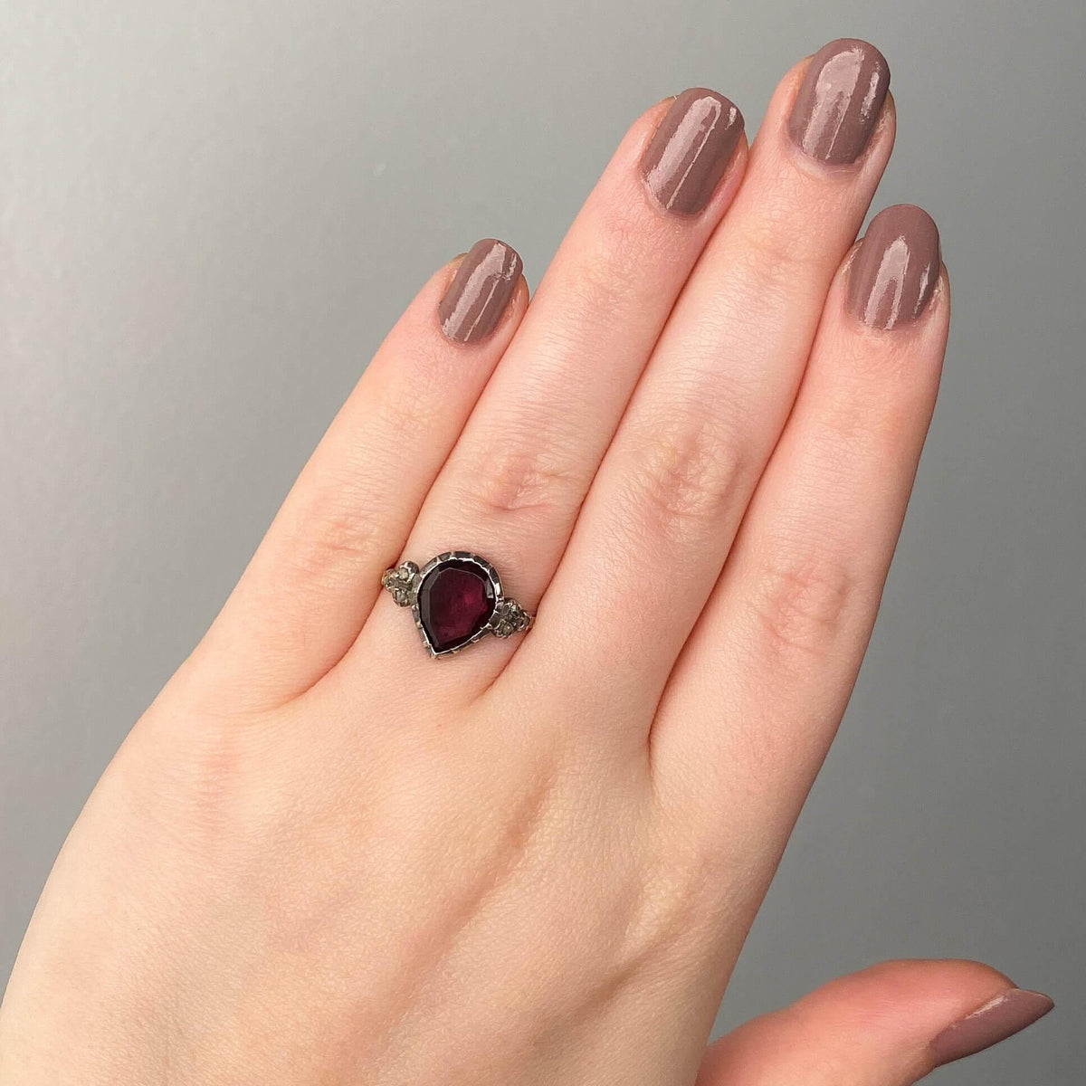 Georgian Flat Cut Garnet Ring of 9ct Gold and Silver - Trademark Antiques