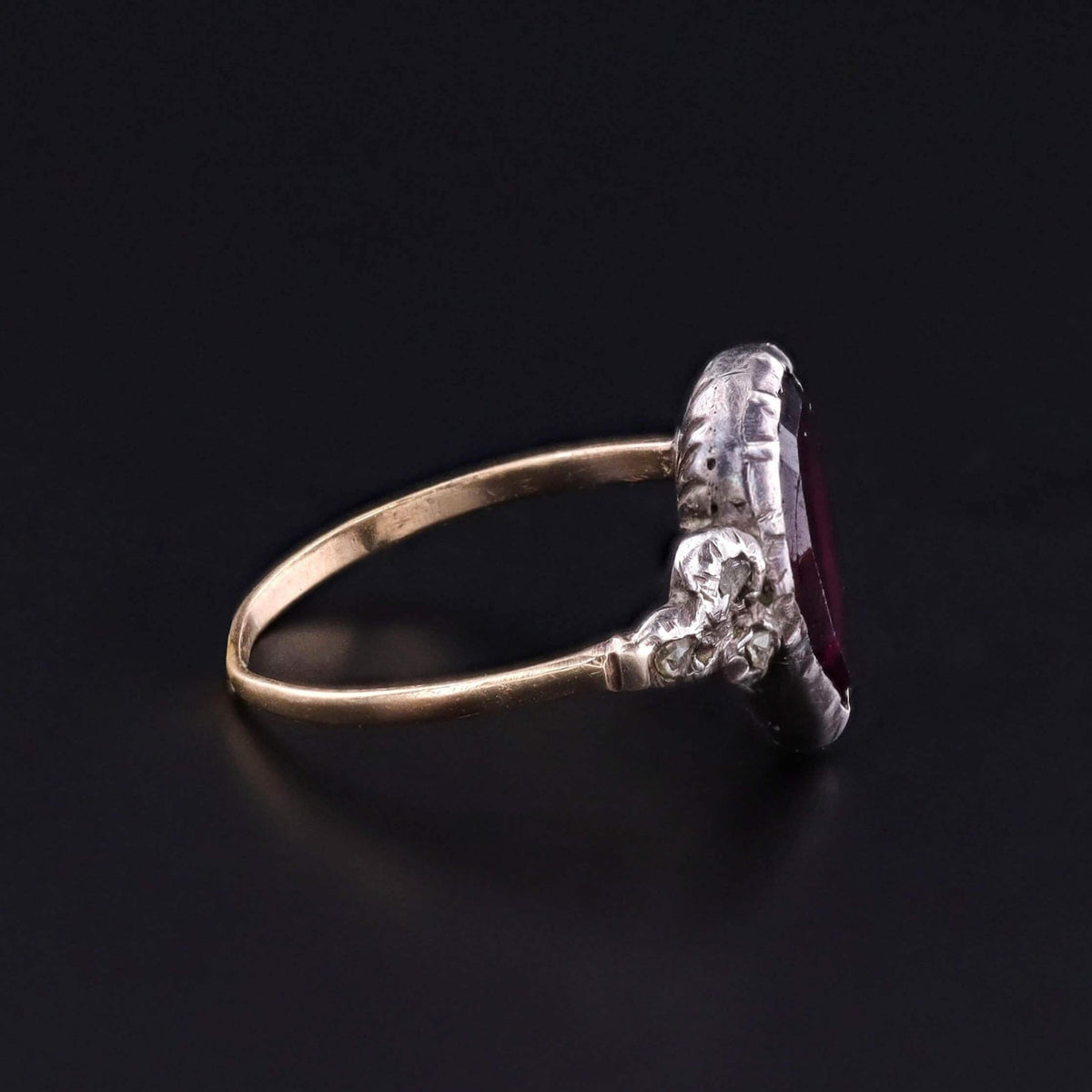 Georgian Flat Cut Garnet Ring of 9ct Gold and Silver - Trademark Antiques