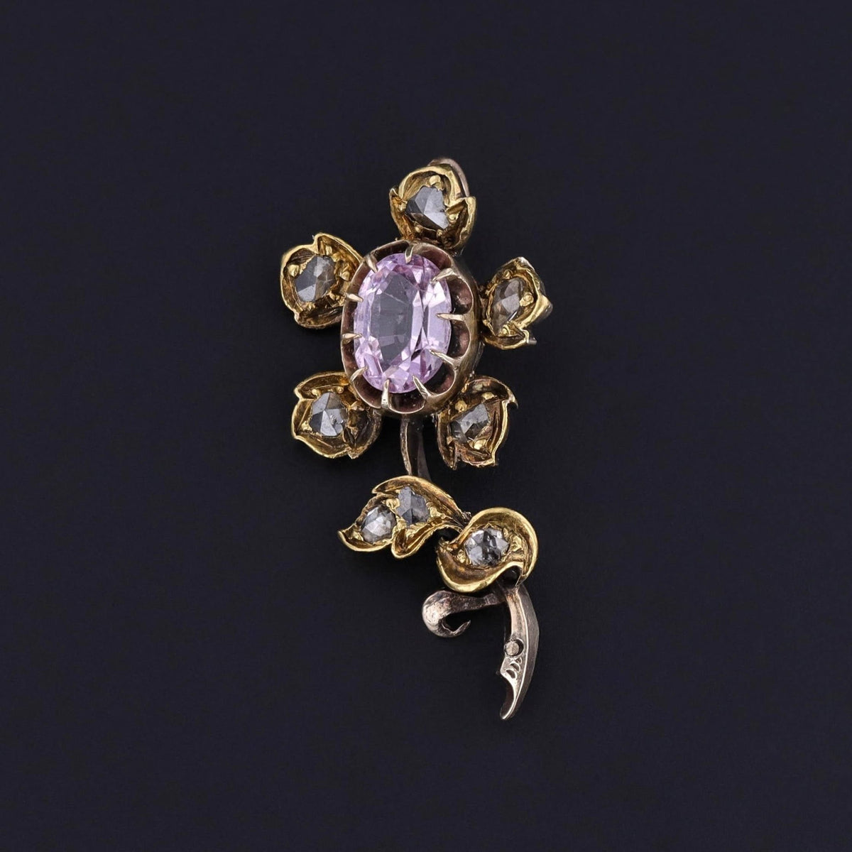 Georgian Flower Pendant of Pink Topaz and Diamond - Trademark Antiques