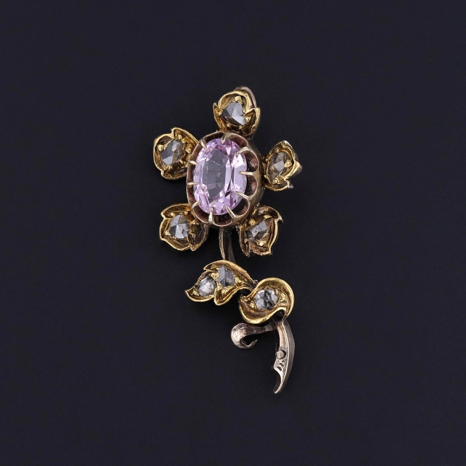 Georgian Flower Pendant of Pink Topaz and Diamond - Trademark Antiques