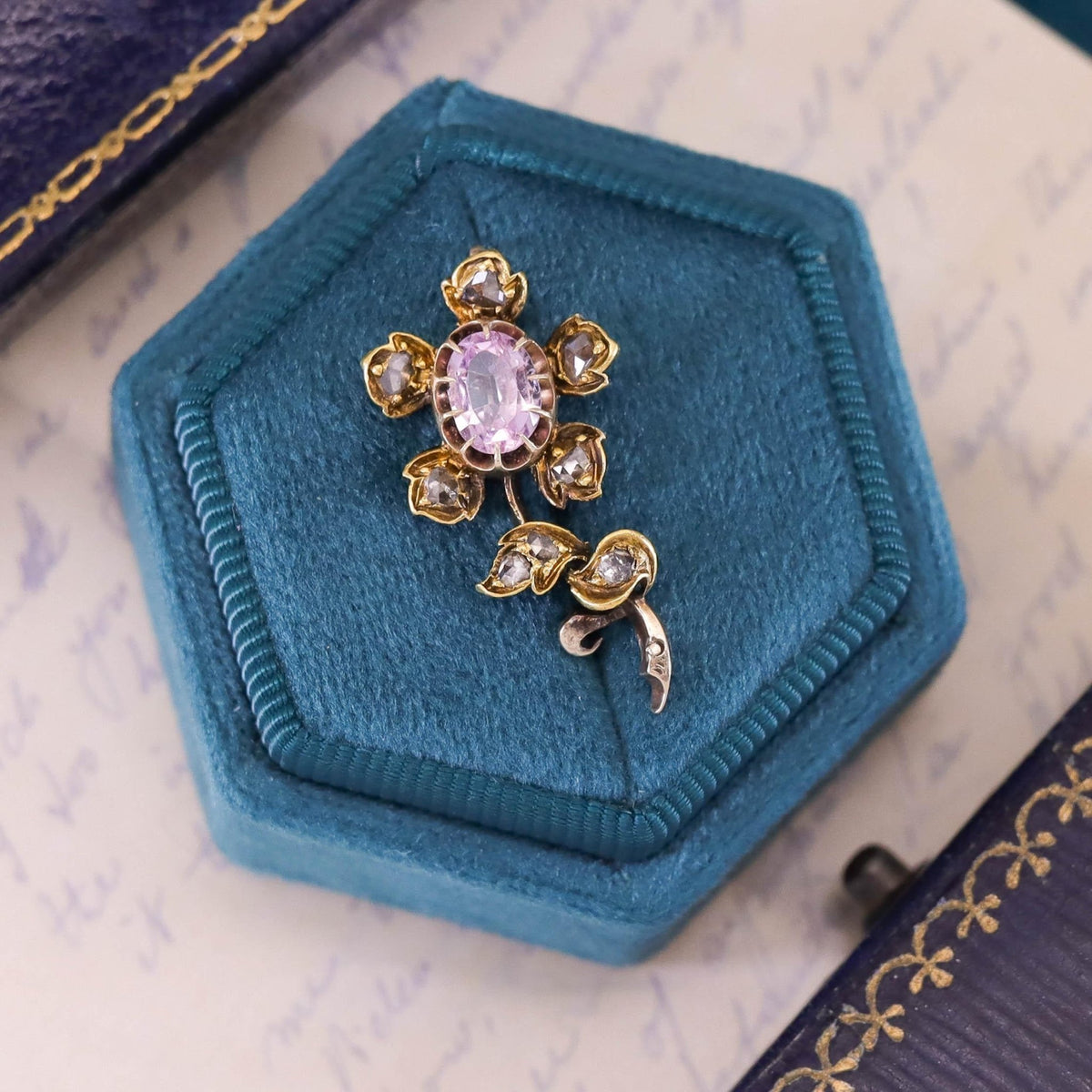 Georgian Flower Pendant of Pink Topaz and Diamond - Trademark Antiques