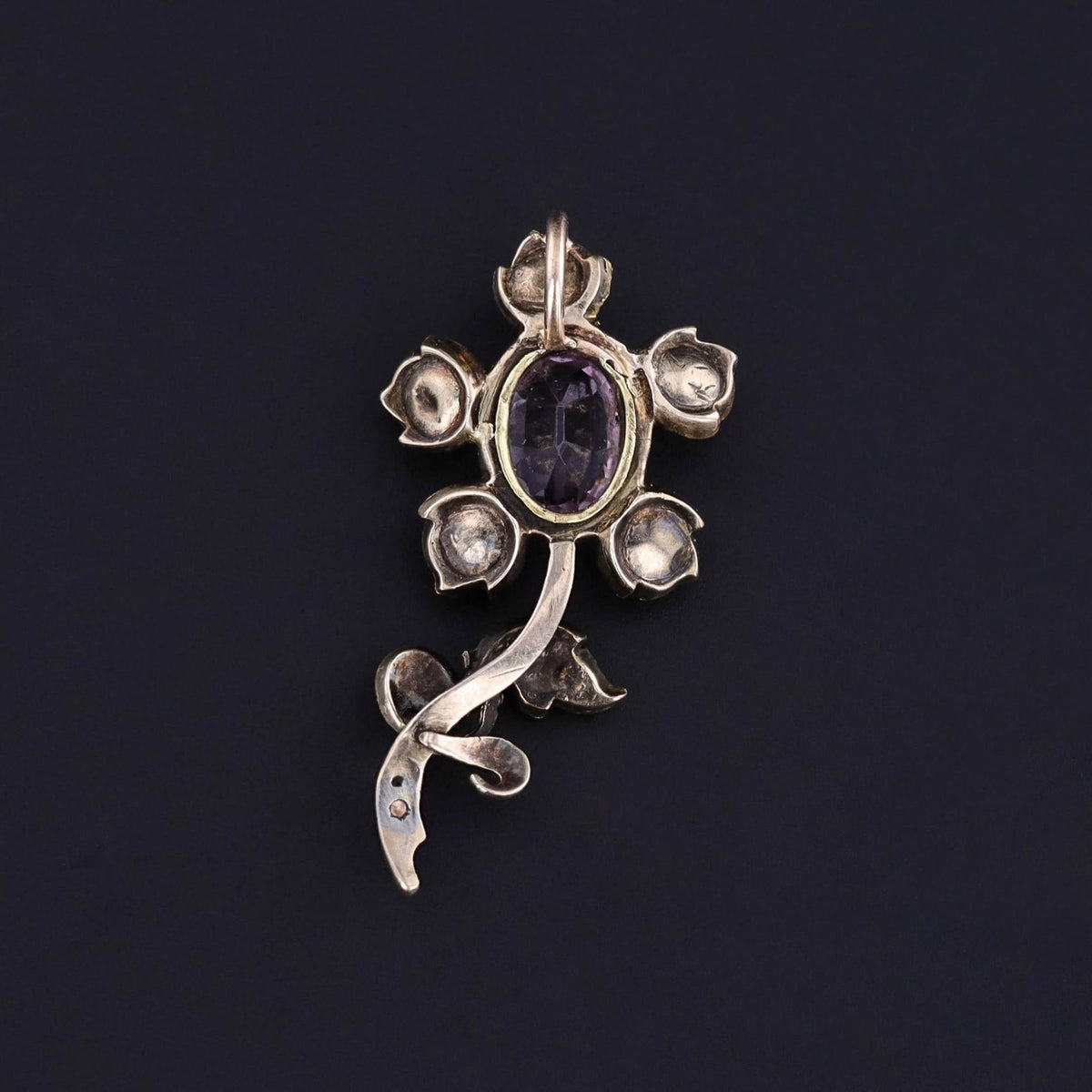 Georgian Flower Pendant of Pink Topaz and Diamond - Trademark Antiques