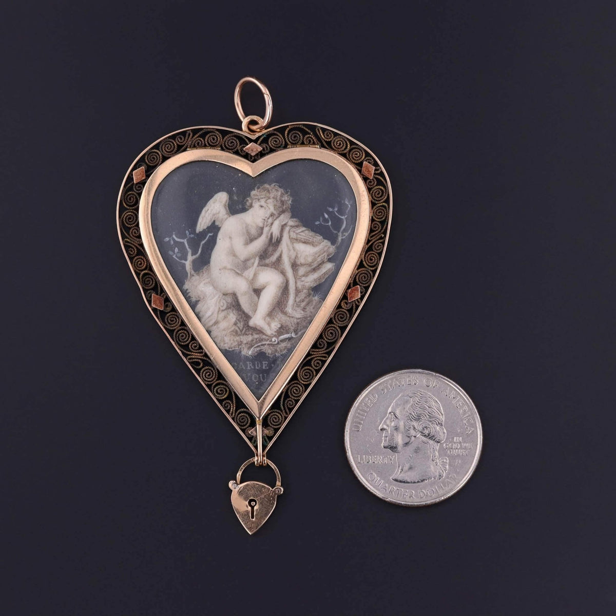 Georgian Garde Vous Cherub Pendant of 17k Gold and Painted Sepia - Trademark Antiques