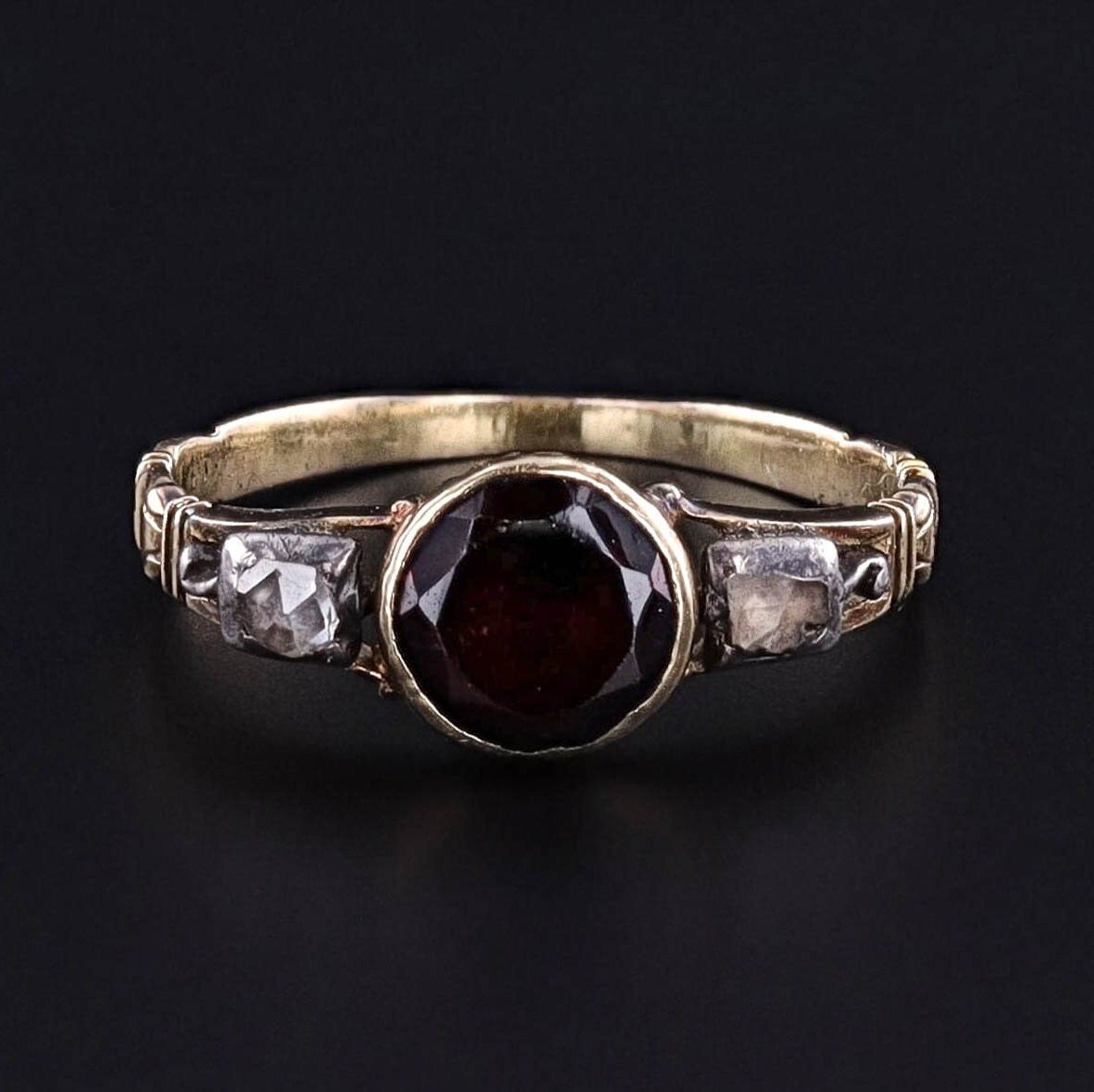 Georgian Garnet and Diamond Ring of 14k Gold - Trademark Antiques