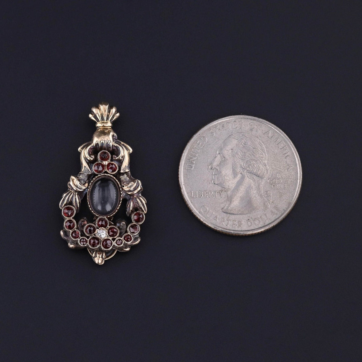 Georgian Garnet Locket Pendant of 14k Gold - Trademark Antiques