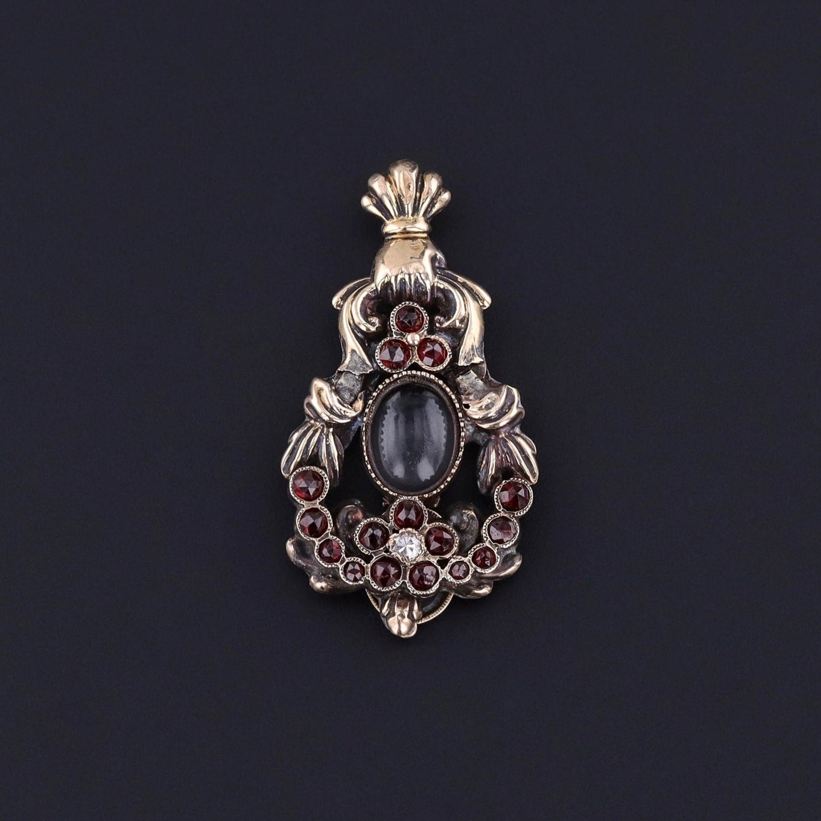 Georgian Garnet Locket Pendant of 14k Gold - Trademark Antiques