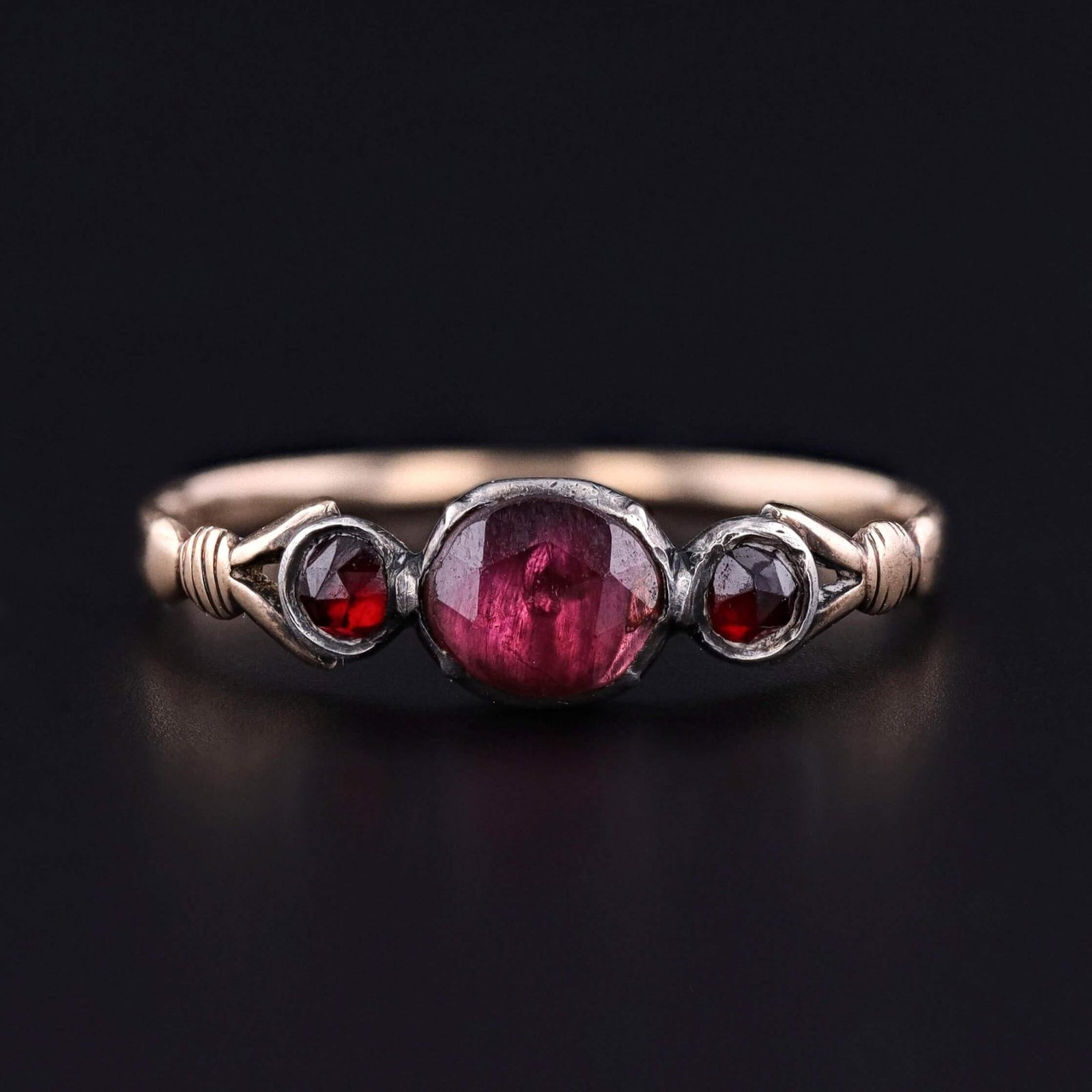Georgian Garnet Ring of 14k Gold and Silver - Trademark Antiques
