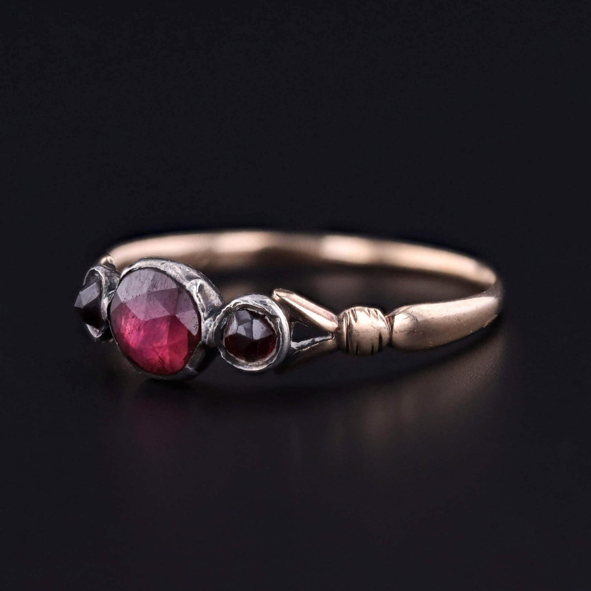Georgian Garnet Ring of 14k Gold and Silver - Trademark Antiques