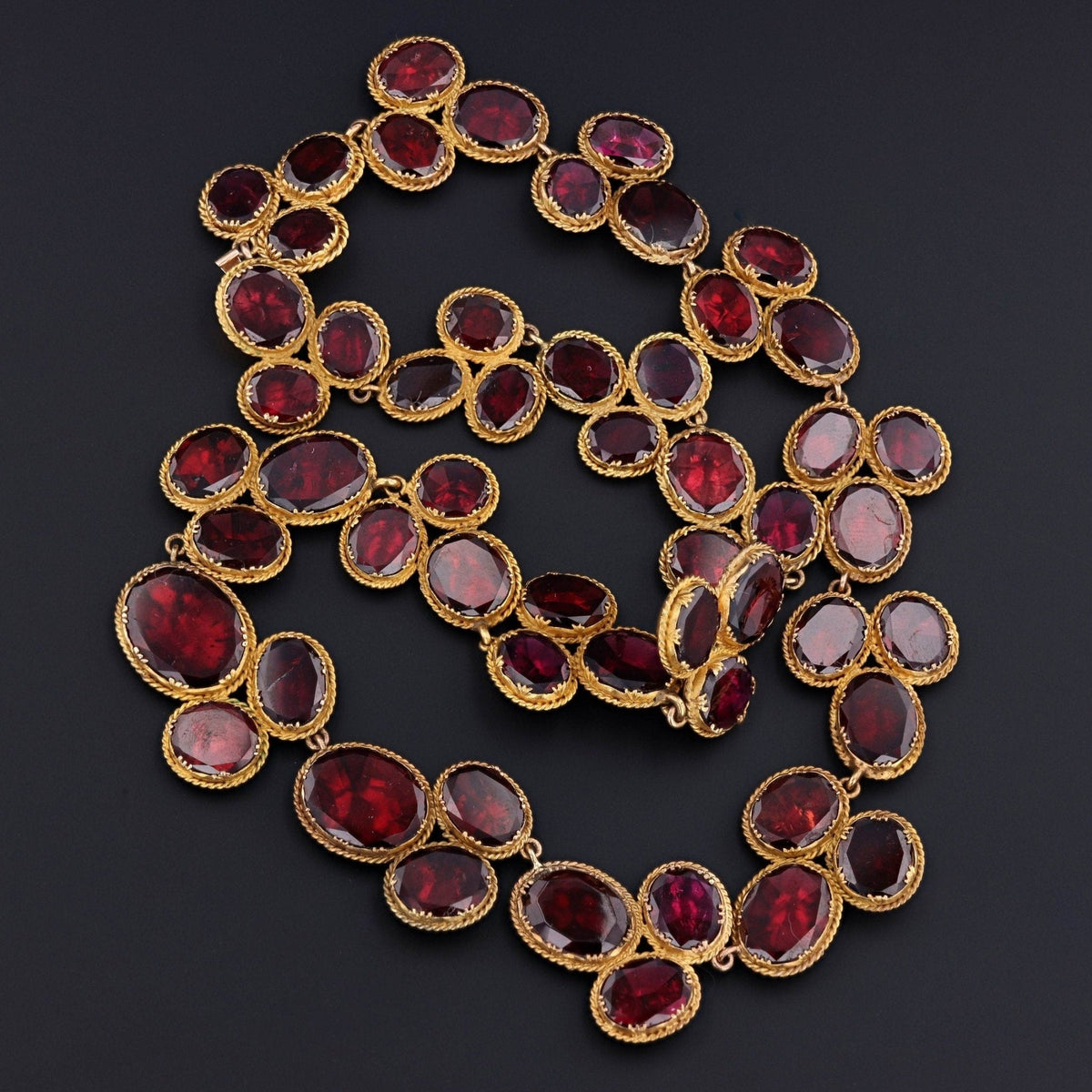 Georgian Garnet Riviere Necklace of 14k Gold - Trademark Antiques