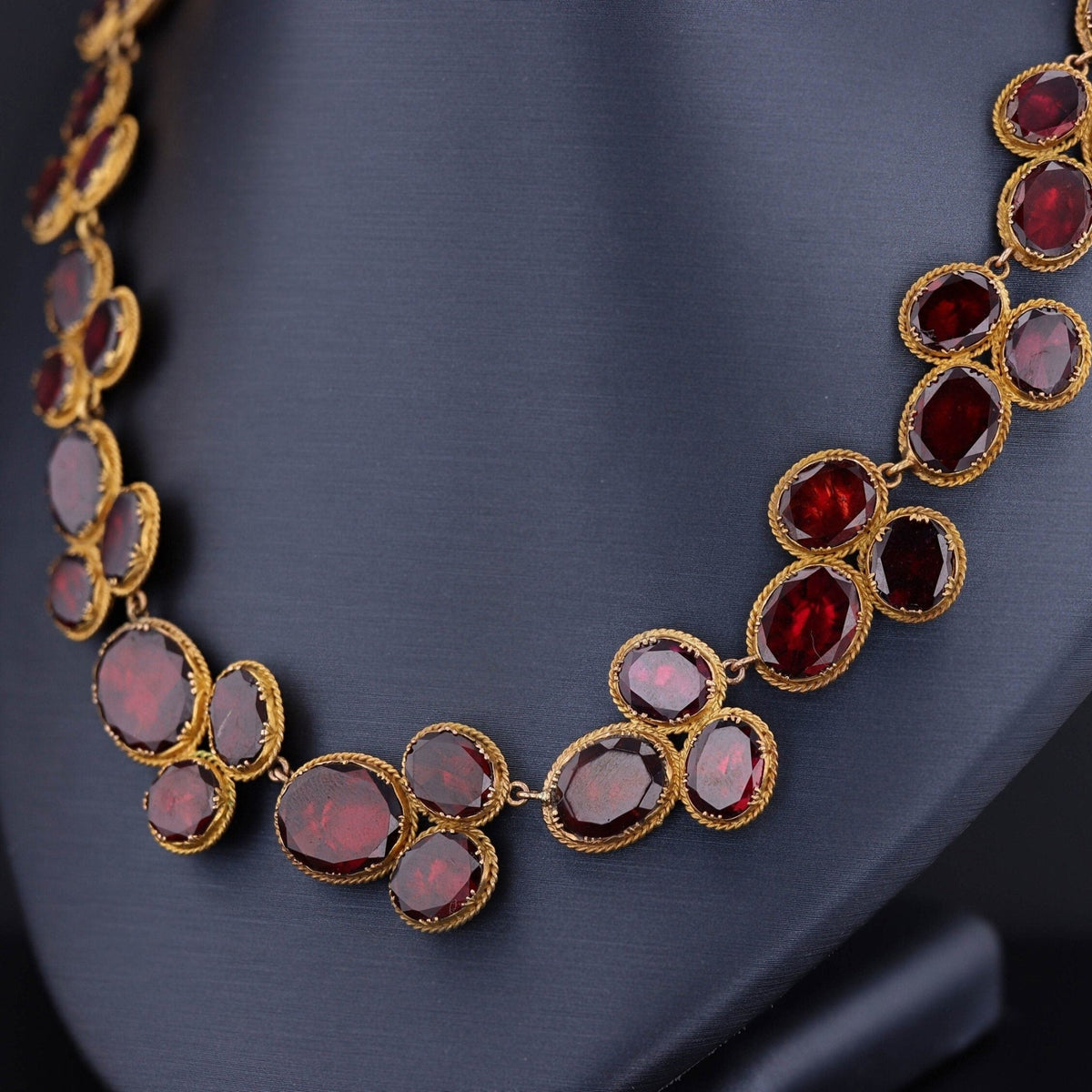 Georgian Garnet Riviere Necklace of 14k Gold - Trademark Antiques