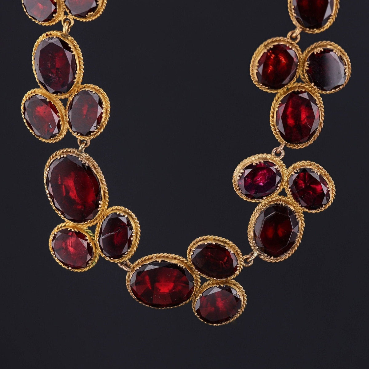 Georgian Garnet Riviere Necklace of 14k Gold - Trademark Antiques