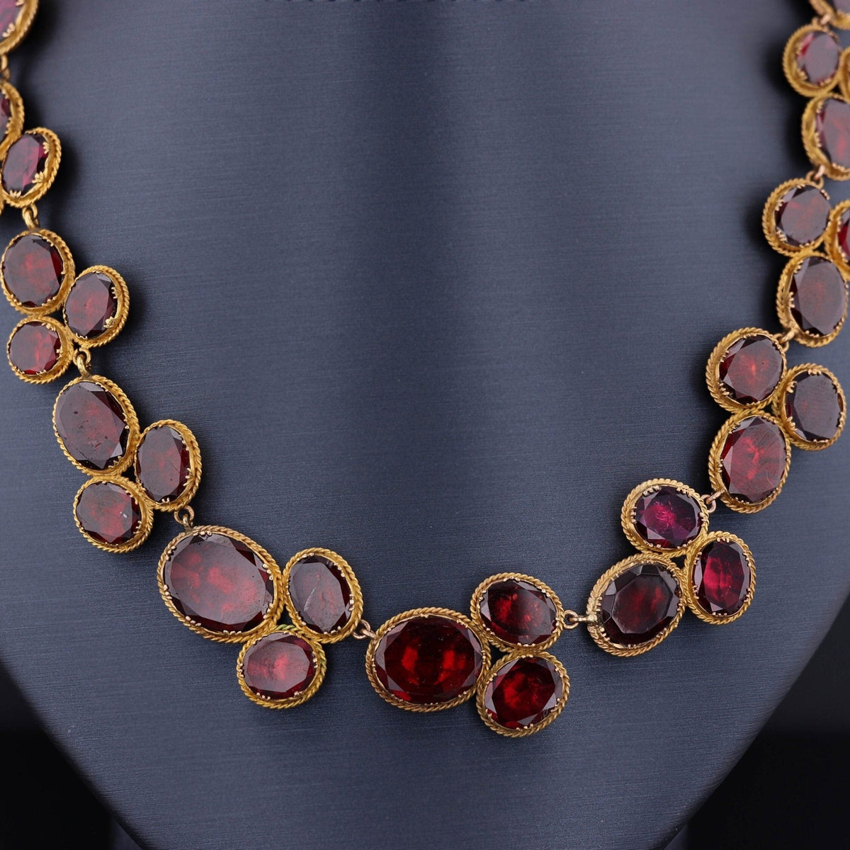 Georgian Garnet Riviere Necklace of 14k Gold - Trademark Antiques