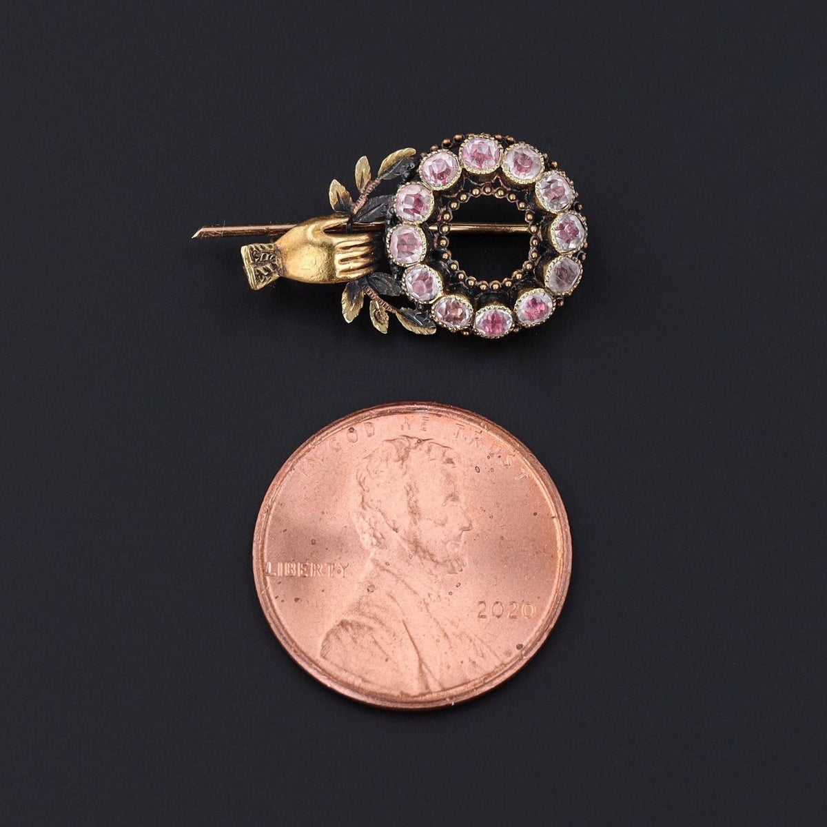 Georgian Hand Brooch of 18k Gold in Antique Box - Trademark Antiques