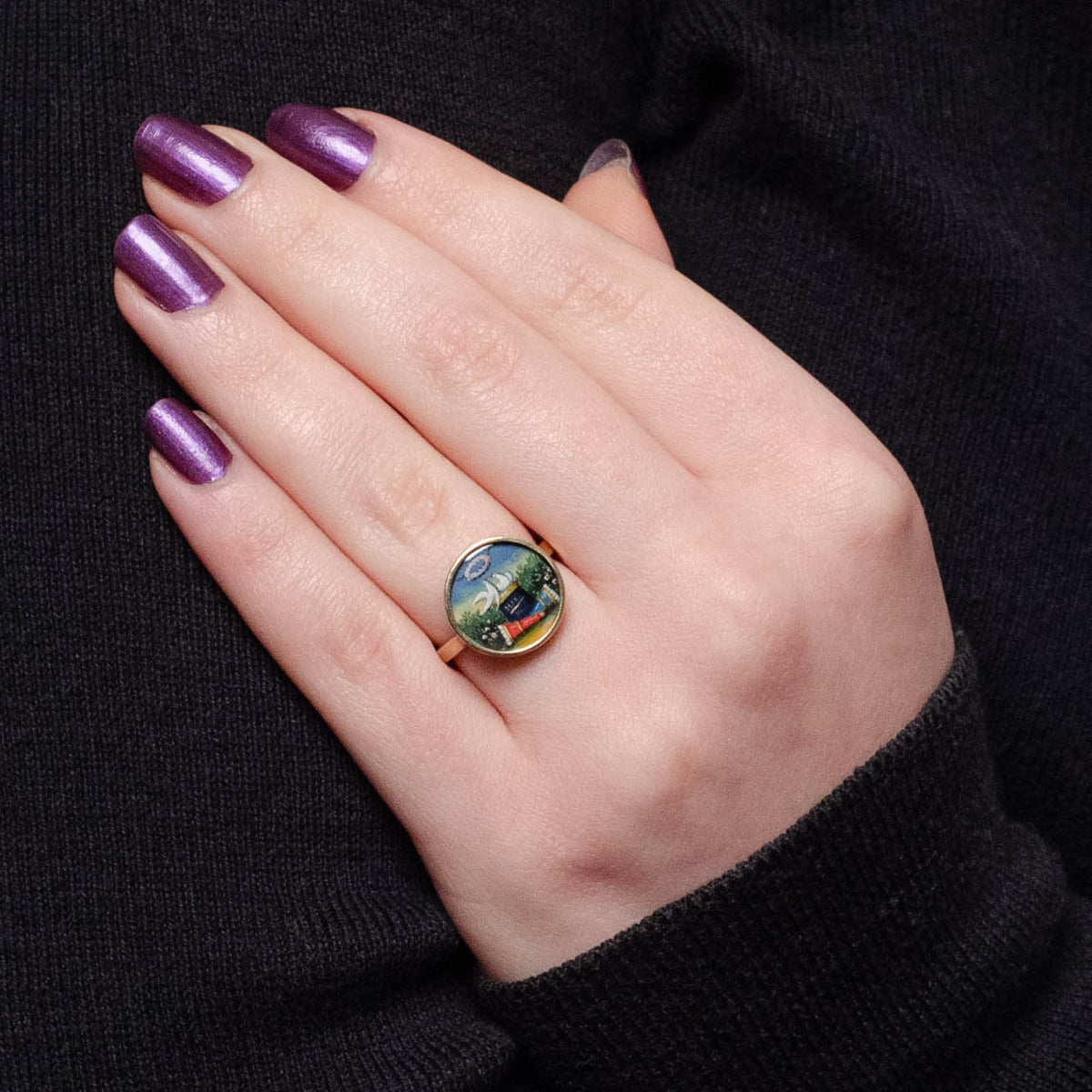 Georgian Hand Painted Dove Conversion Ring of 14k Gold - Trademark Antiques
