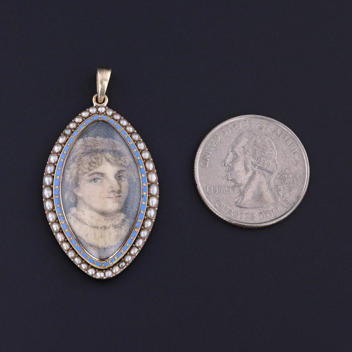 Georgian Hand Painted Portrait Miniature Pendant in 10k Gold - Trademark Antiques