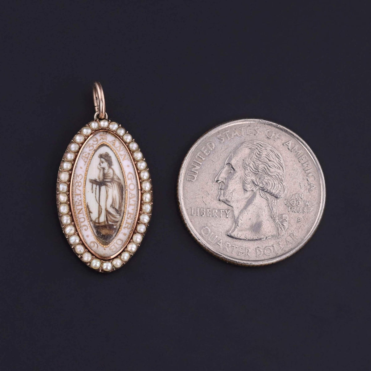 Georgian Mourning Miniature Pendant of Sepia and 11k Gold - Trademark Antiques