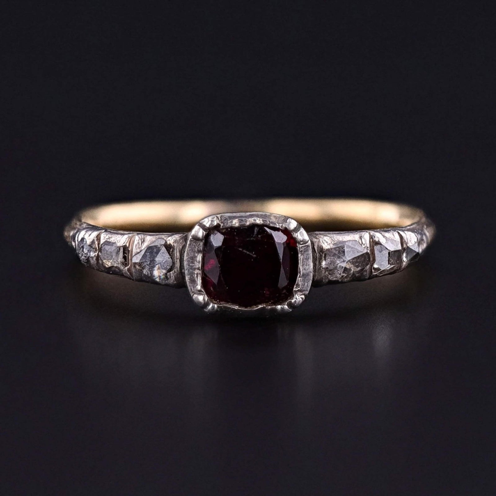 Georgian Rhodolite Garnet and Diamond Ring of 14k Gold - Trademark Antiques