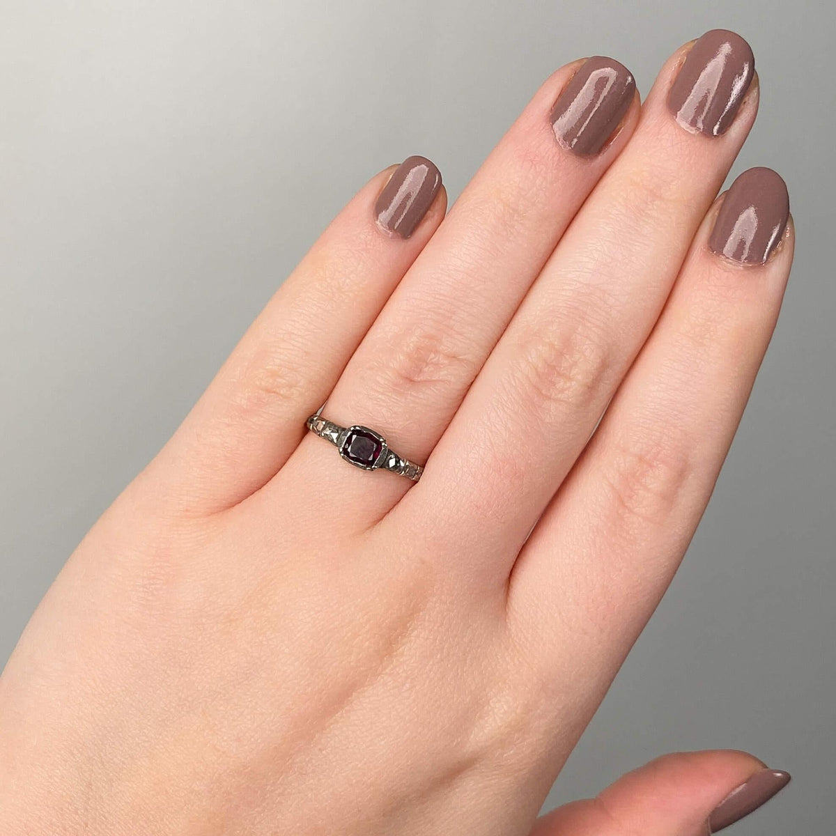 Georgian Rhodolite Garnet and Diamond Ring of 14k Gold - Trademark Antiques