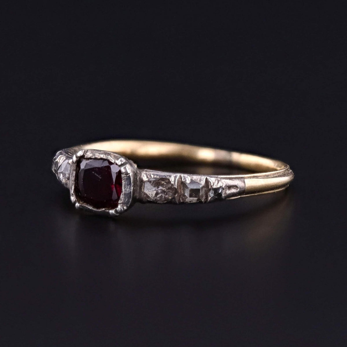 Georgian Rhodolite Garnet and Diamond Ring of 14k Gold - Trademark Antiques