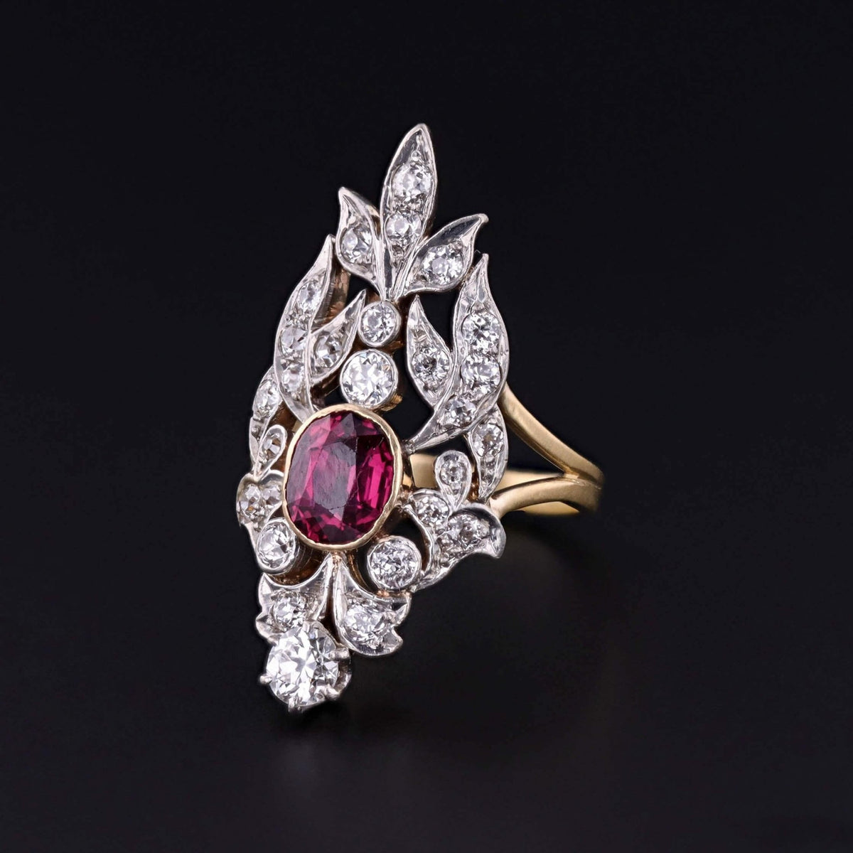 GIA Certified Antique Ruby and Diamond Ring of Platinum and Gold - Trademark Antiques