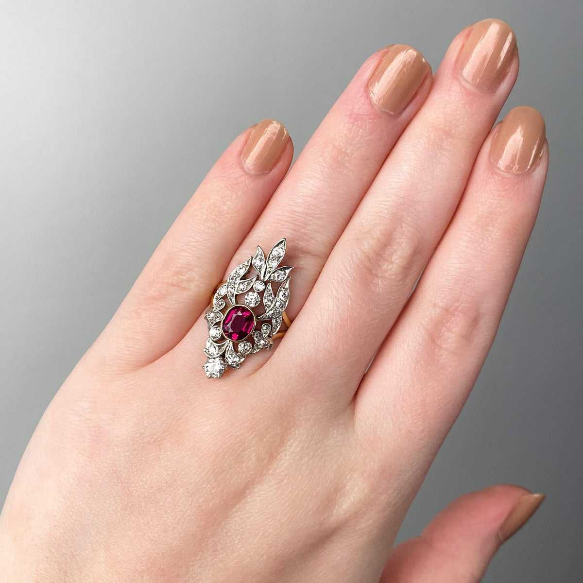 GIA Certified Antique Ruby and Diamond Ring of Platinum and Gold - Trademark Antiques