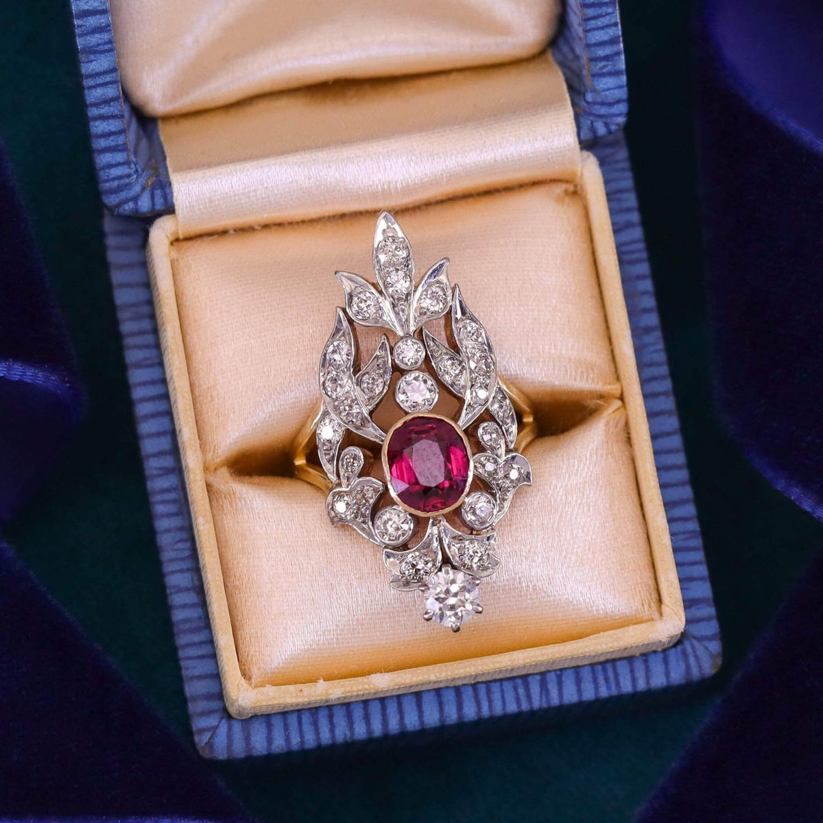 GIA Certified Antique Ruby and Diamond Ring of Platinum and Gold - Trademark Antiques