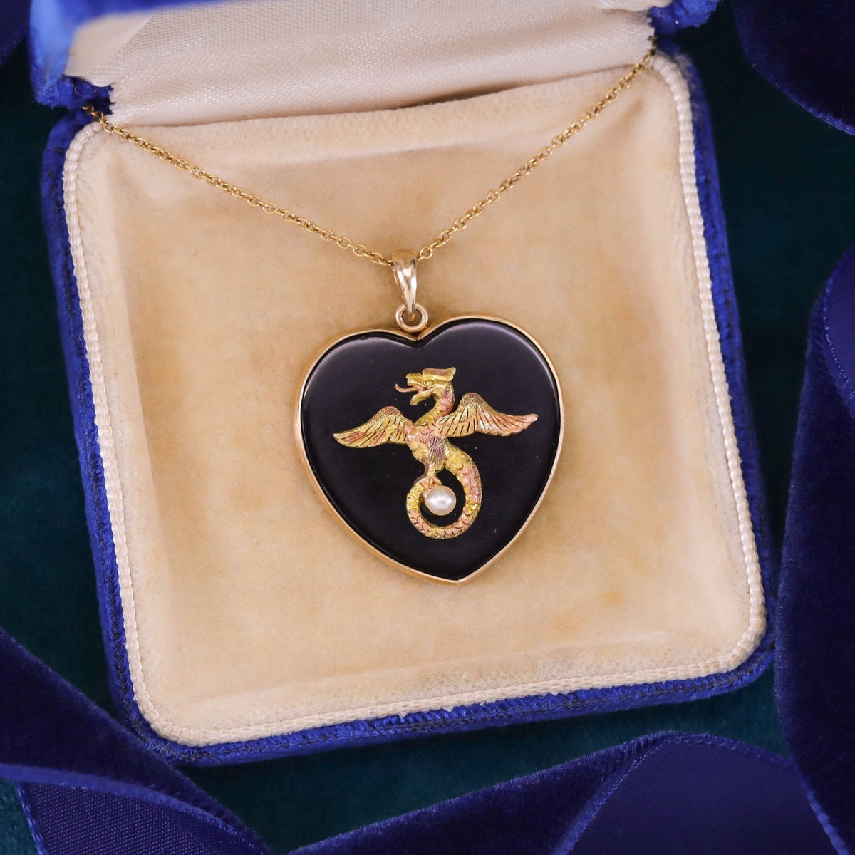 Griffin and Onyx Heart Conversion Pendant of 14k Gold - Trademark Antiques