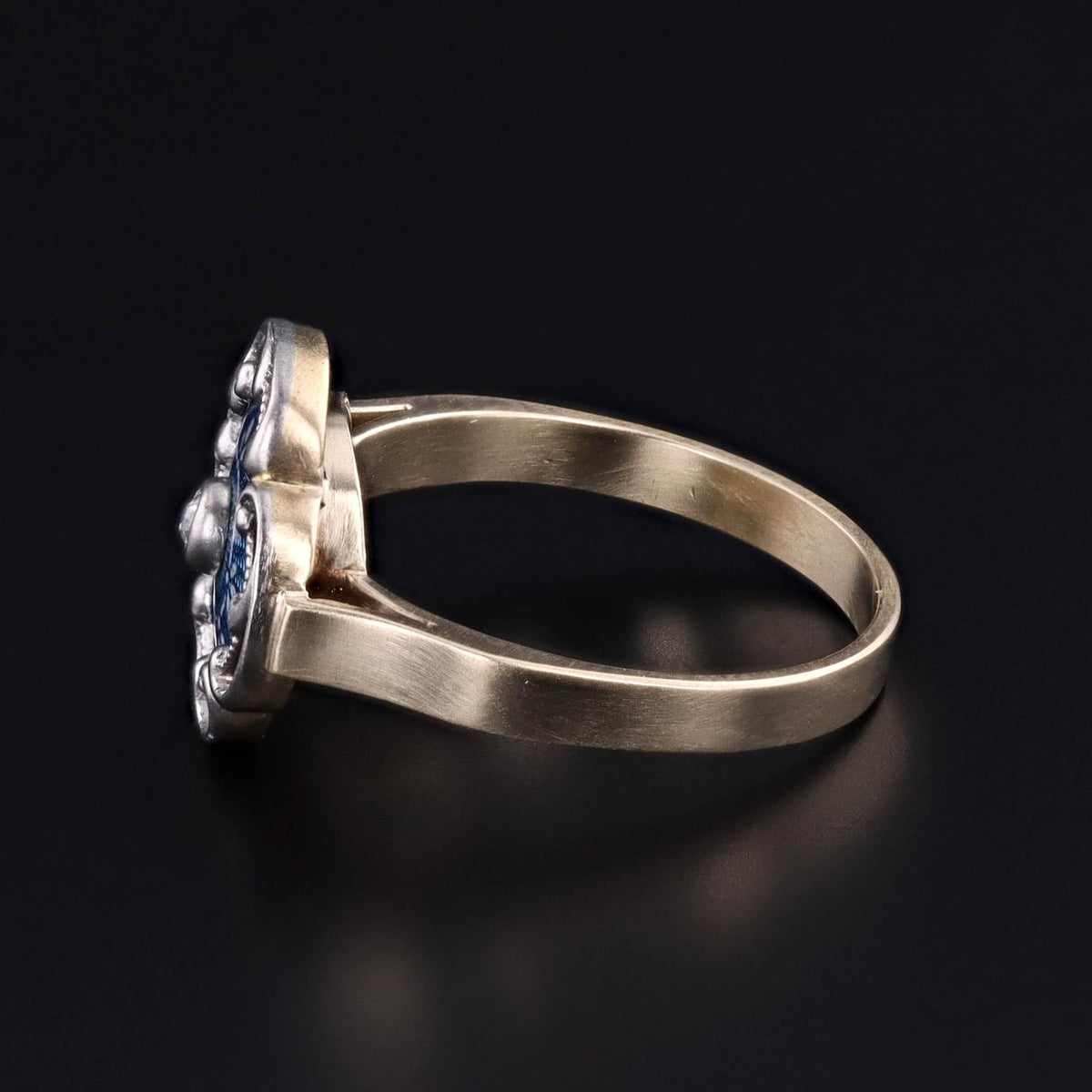 Guilloche Enamel and Diamond Ring of Platinum and 14k Gold - Trademark Antiques