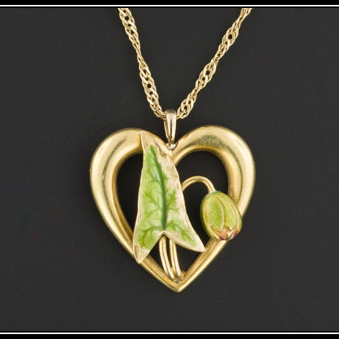 Antique Enamel Heart Conversion Pendant of 14k Gold