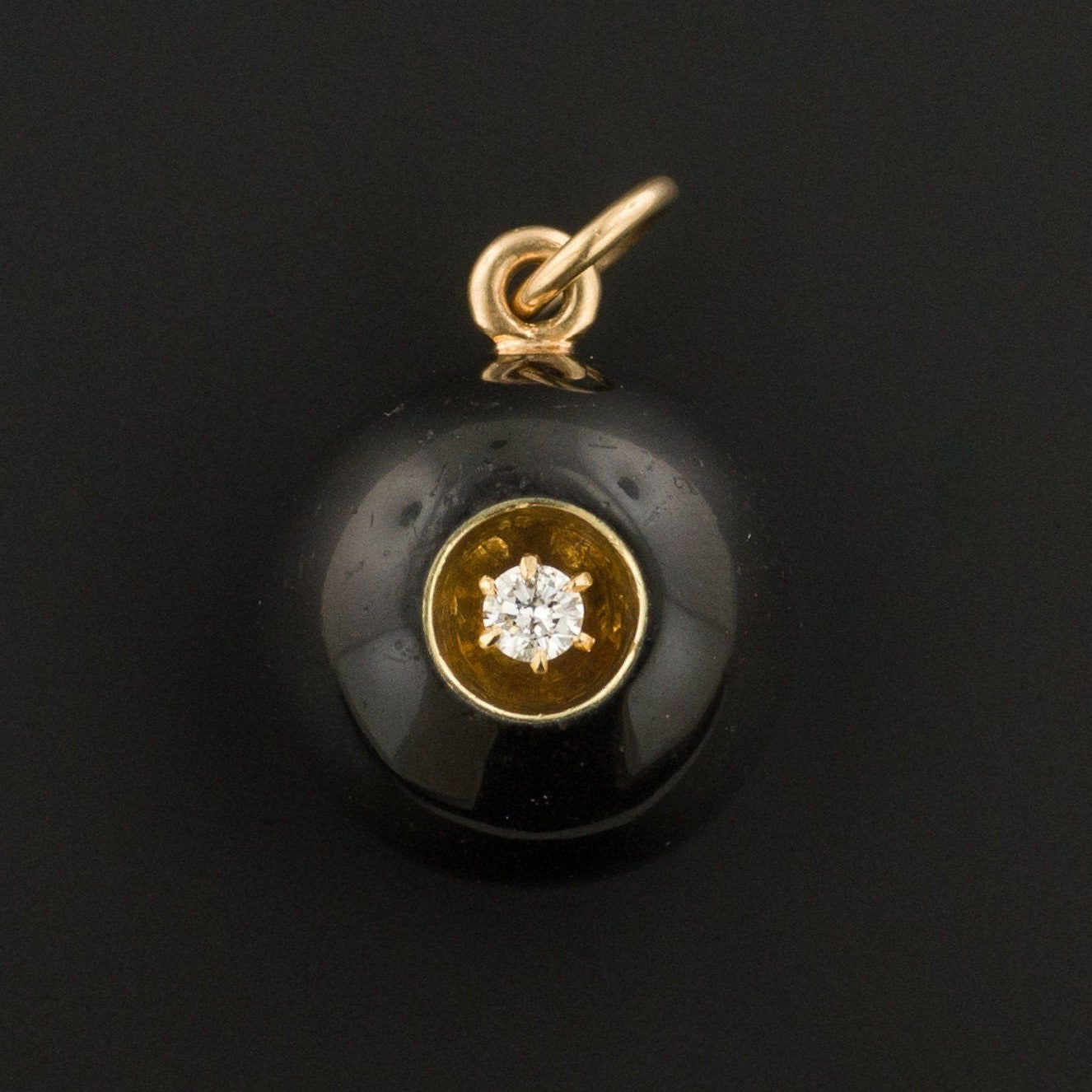 Vintage Black Enamel and Diamond Charm of 14k Gold
