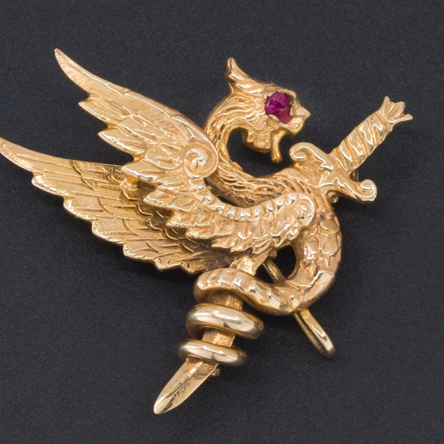 Antique Griffin Brooch or Watch Pin | 14k Gold Griffin