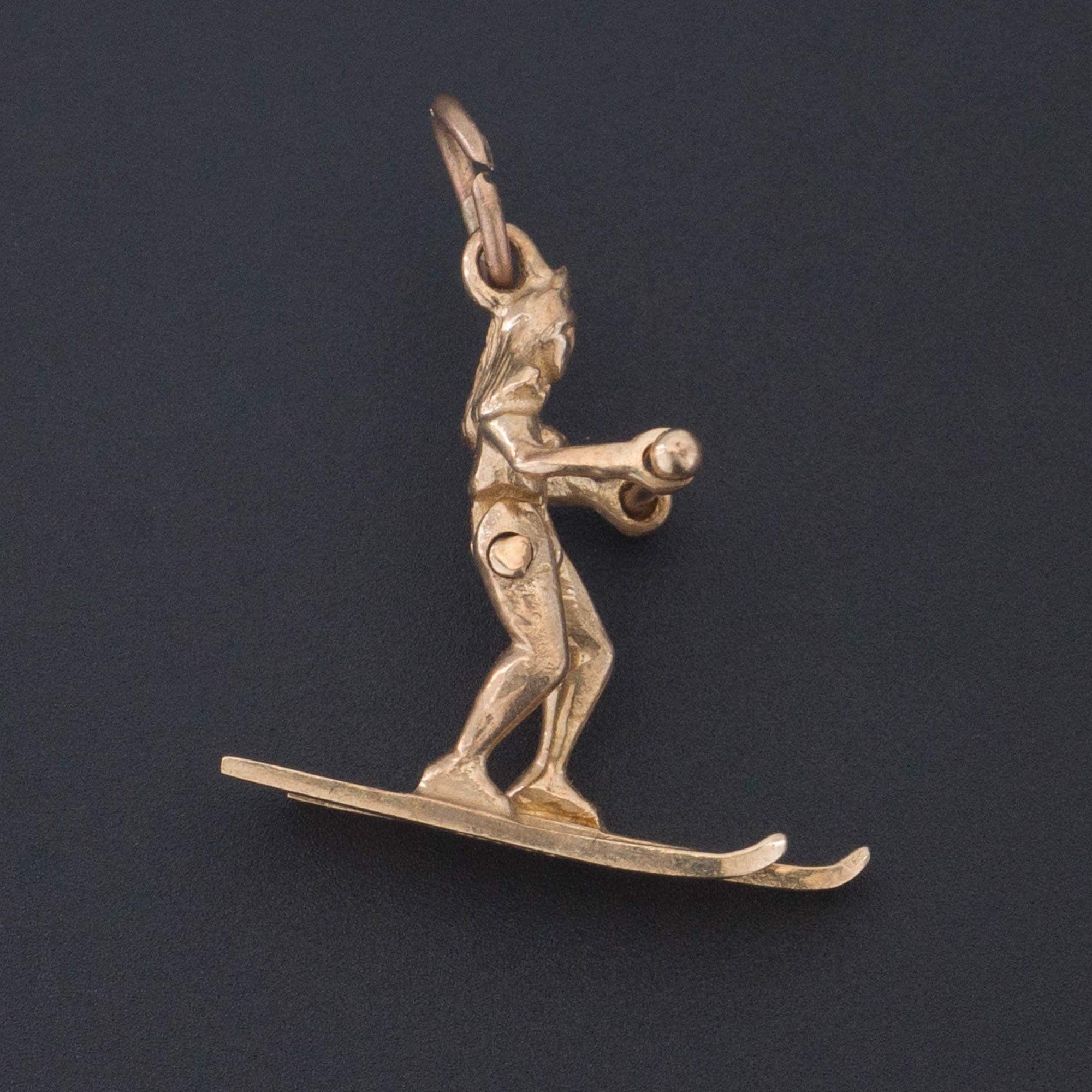 Vintage Moveable Water Skier Charm of 14k Gold