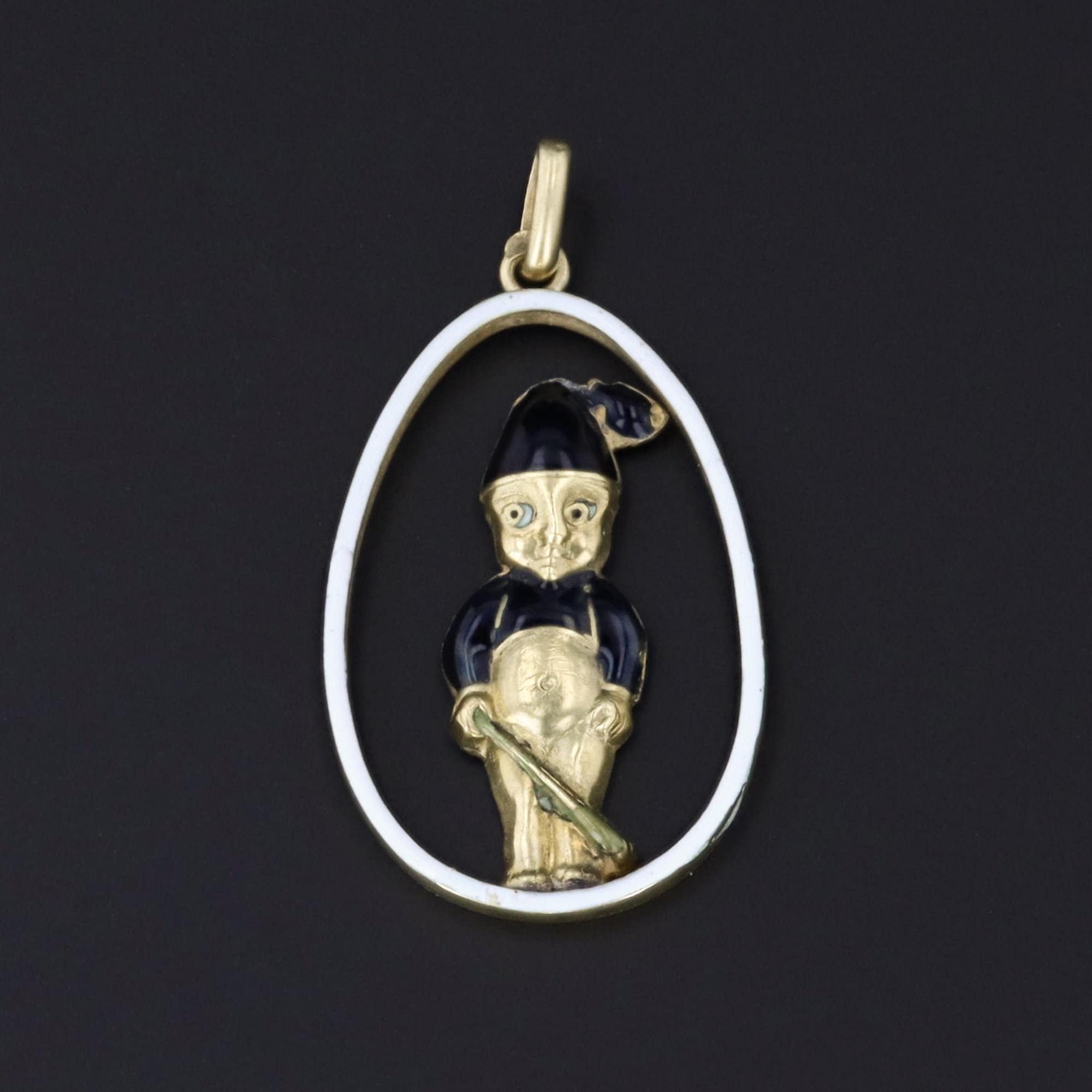 Vintage Enamel Boy Pendant of 18k Gold